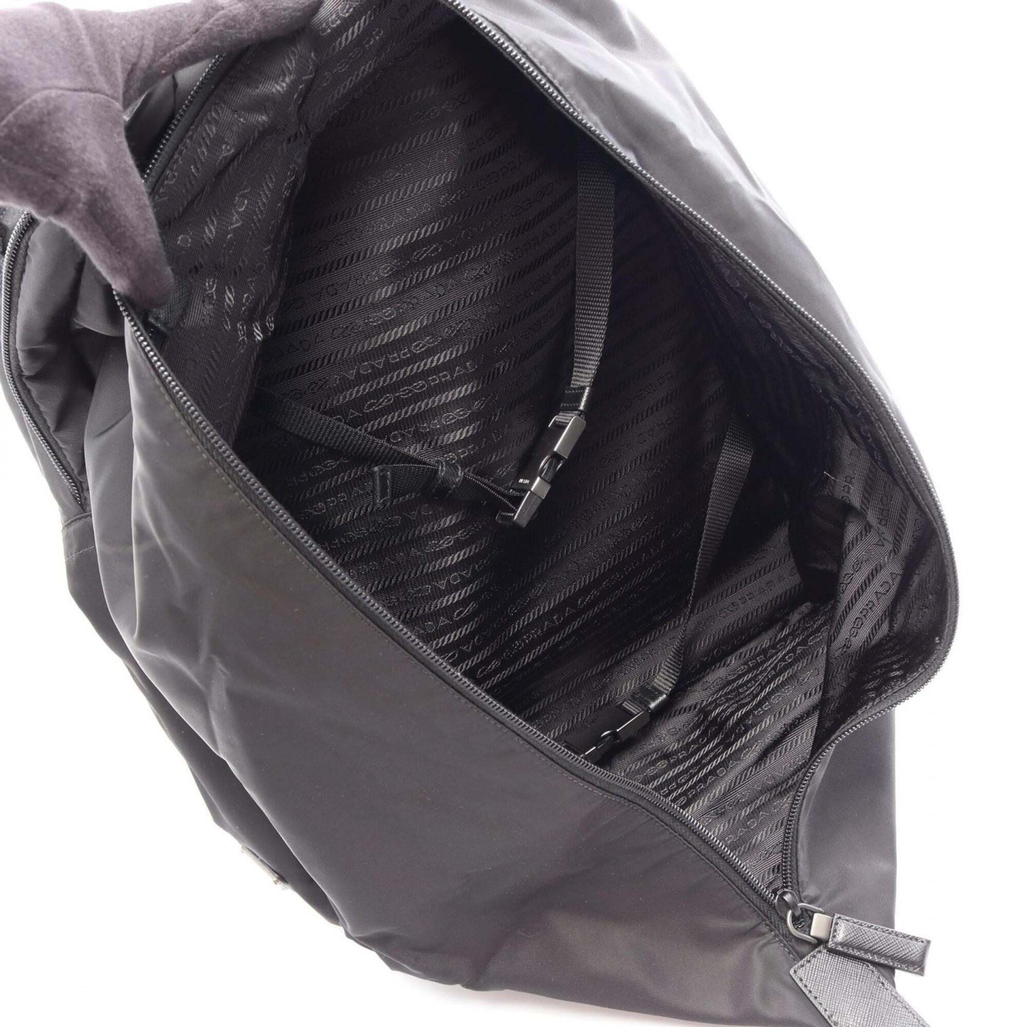 Prada Black Nylon Leather Backpack Handbag (Pre-Owned)