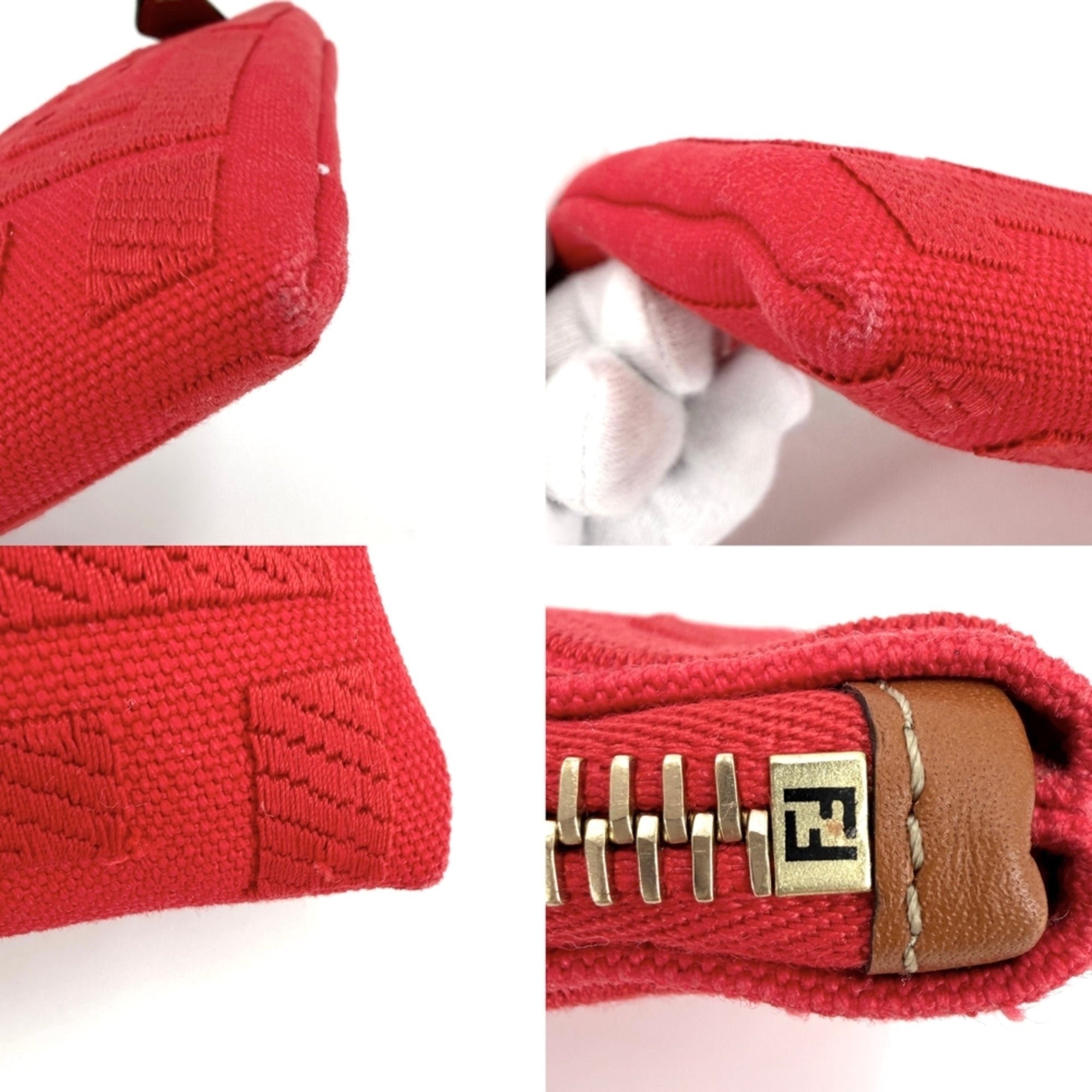 Fendi Zucca Red Color Canvas Leather Pouch (Pre-Owned)