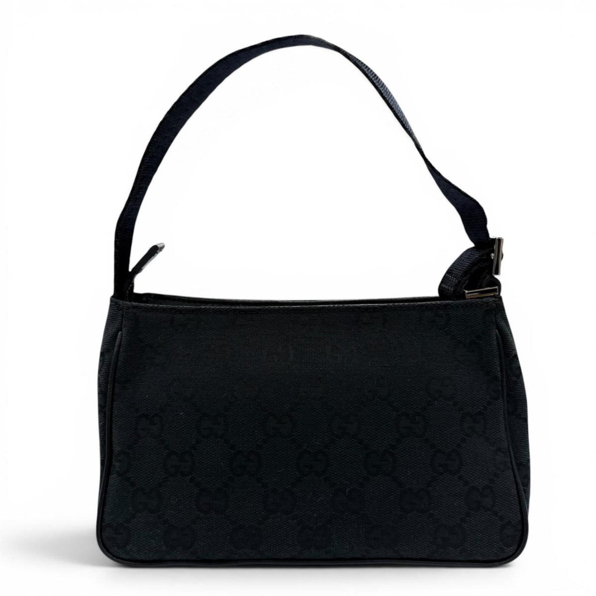Gucci Black Gg Canvas Leather Handbag Pouch (Pre-Owned)