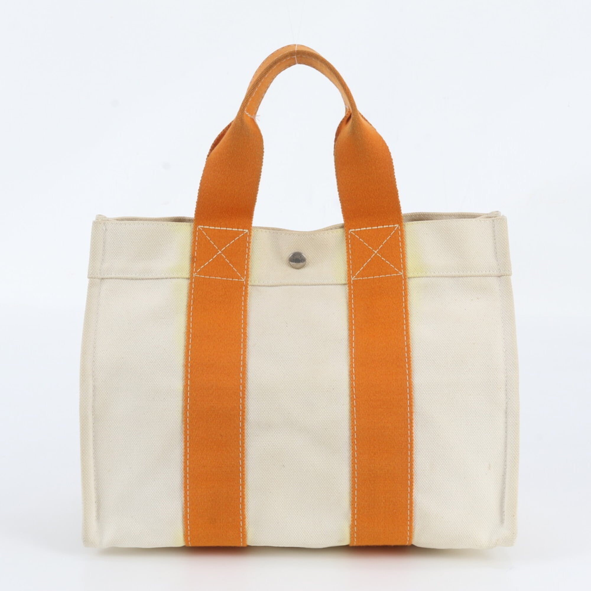 Hermes Beige Orange Cotton Handbag Shoulder Bag Tote Bag (Pre-Owned)
