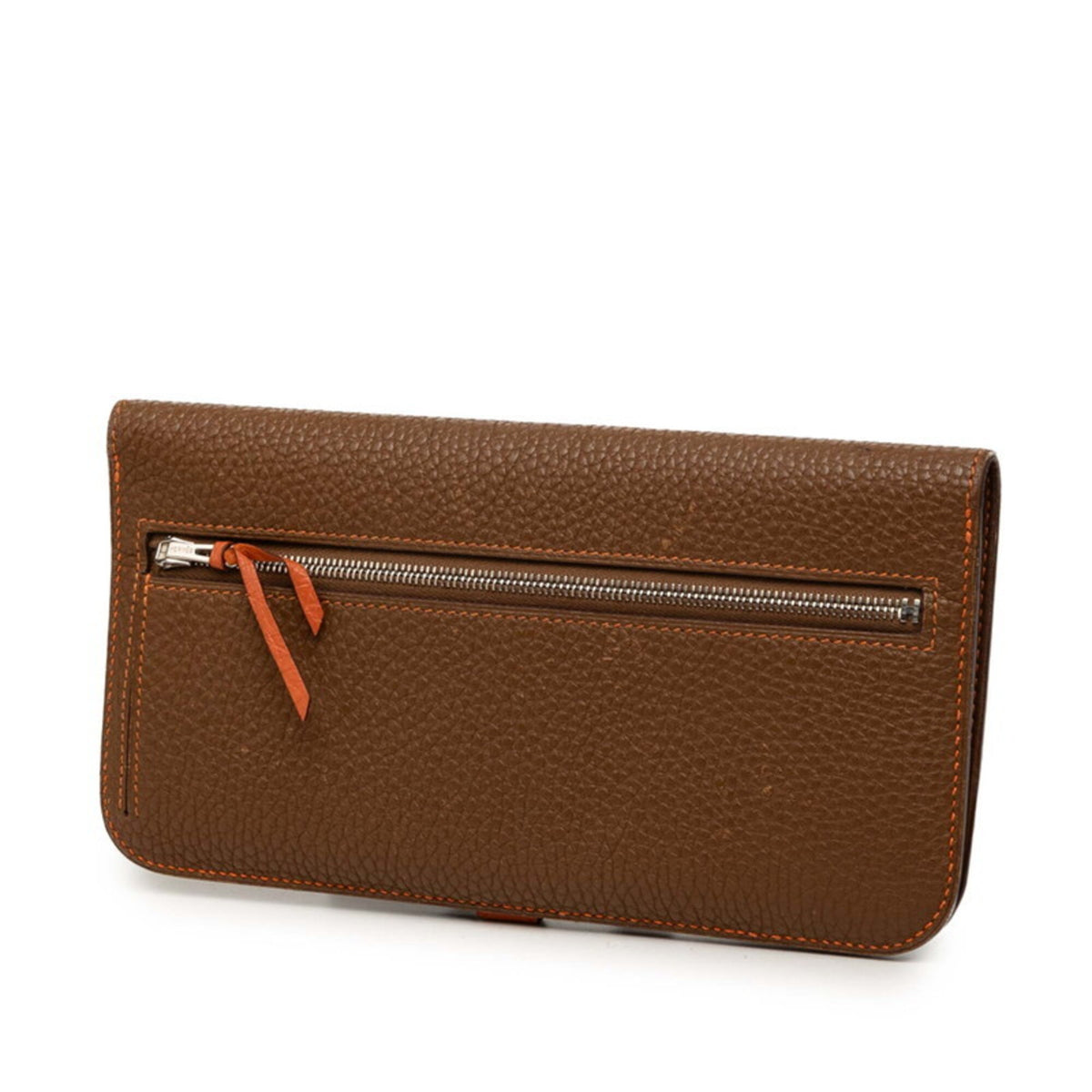 Hermes Brown Taurillon Clemence Leather Long Wallet (Bi-Fold) (Pre-Owned)