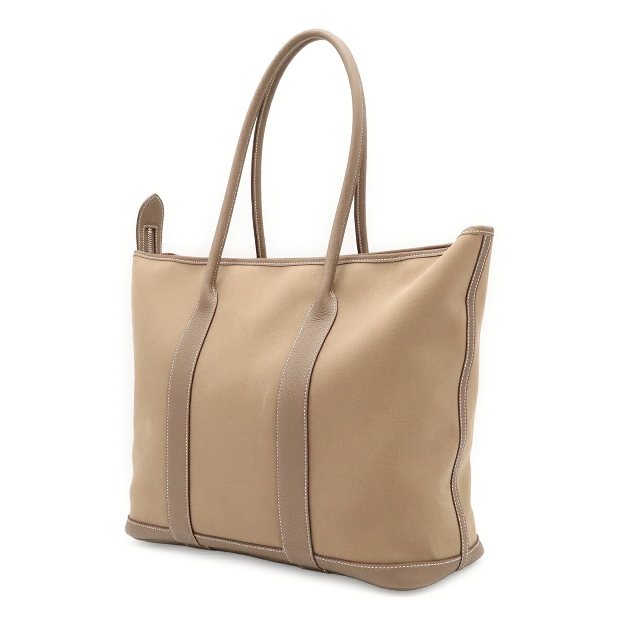Hermes Etoupe Gray Toile Officier Leather Shoulder Bag Tote Bag (Pre-Owned)