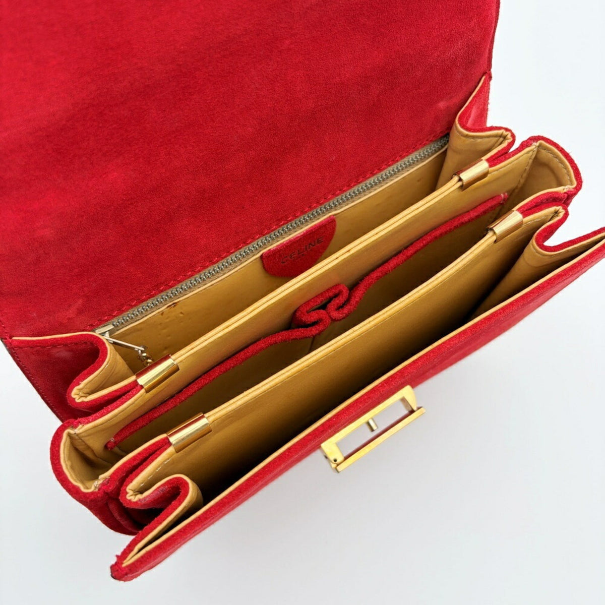 Celine Red Color Suede Leather Handbag (Pre-Owned)