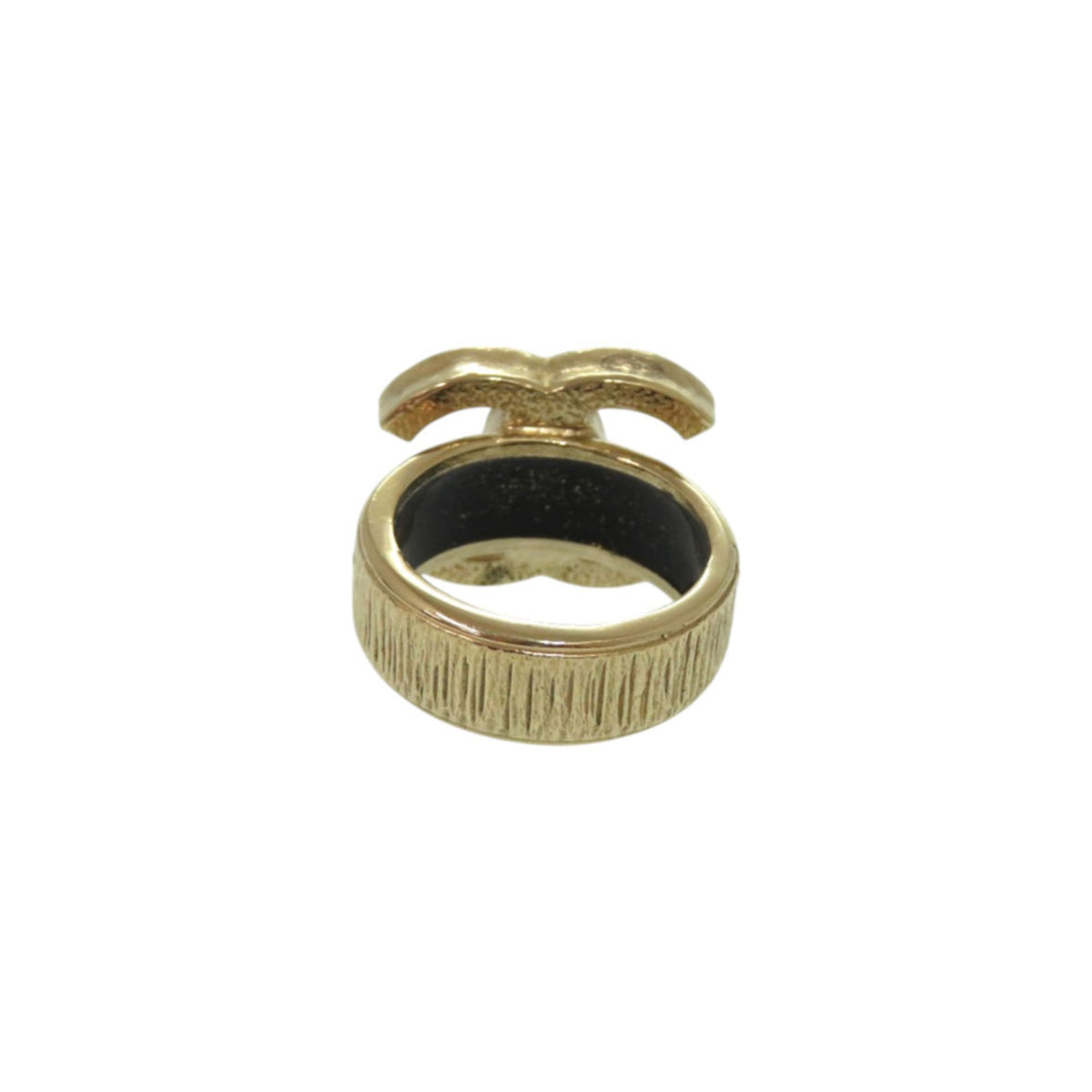 Chanel Gold Black Metal Band Ring (Pre-Owned)