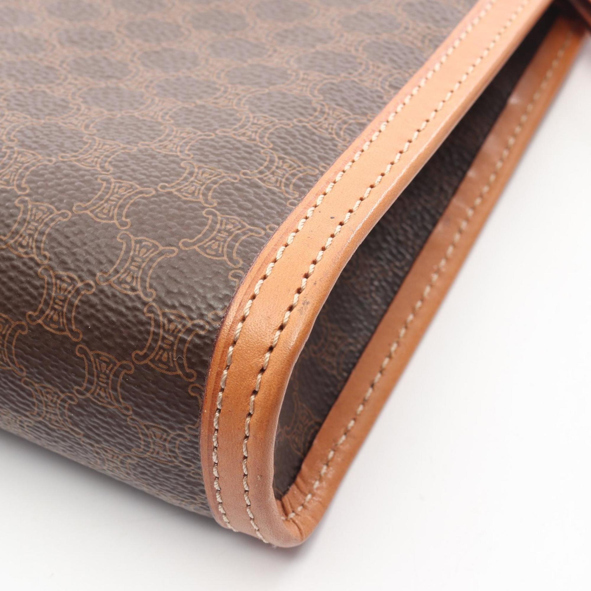 Celine Brown Coated Canvas Leather Clutch Bag Handbag (Pre-Owned)