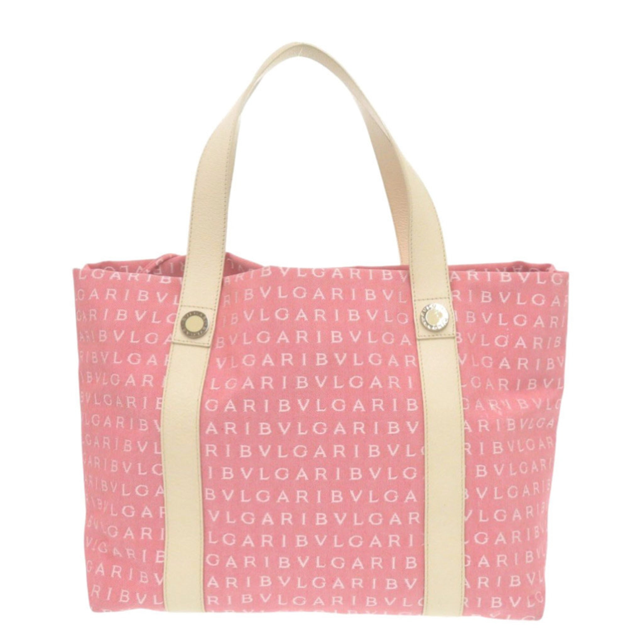 Bvlgari Pink Canvas Leather Tote Bag (Pre-Owned)