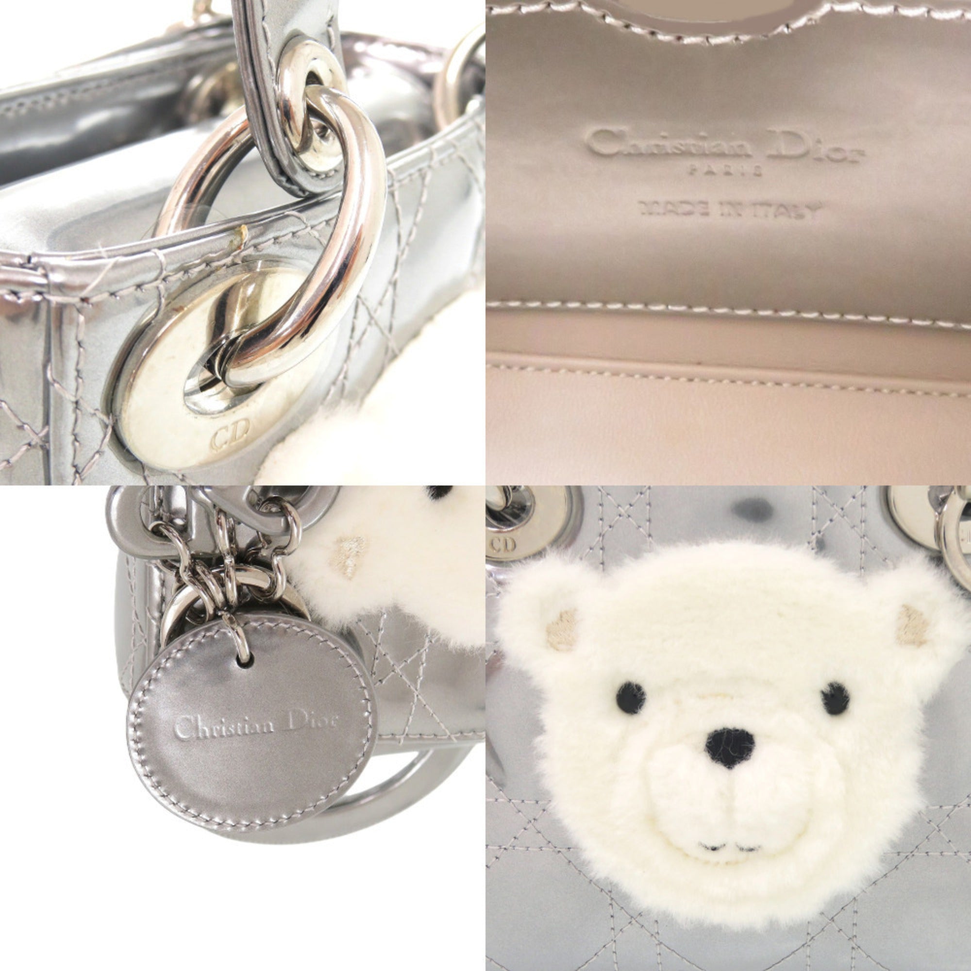 Christian Dior Silver Patent Leather Fur Handbag (Pre-Owned)