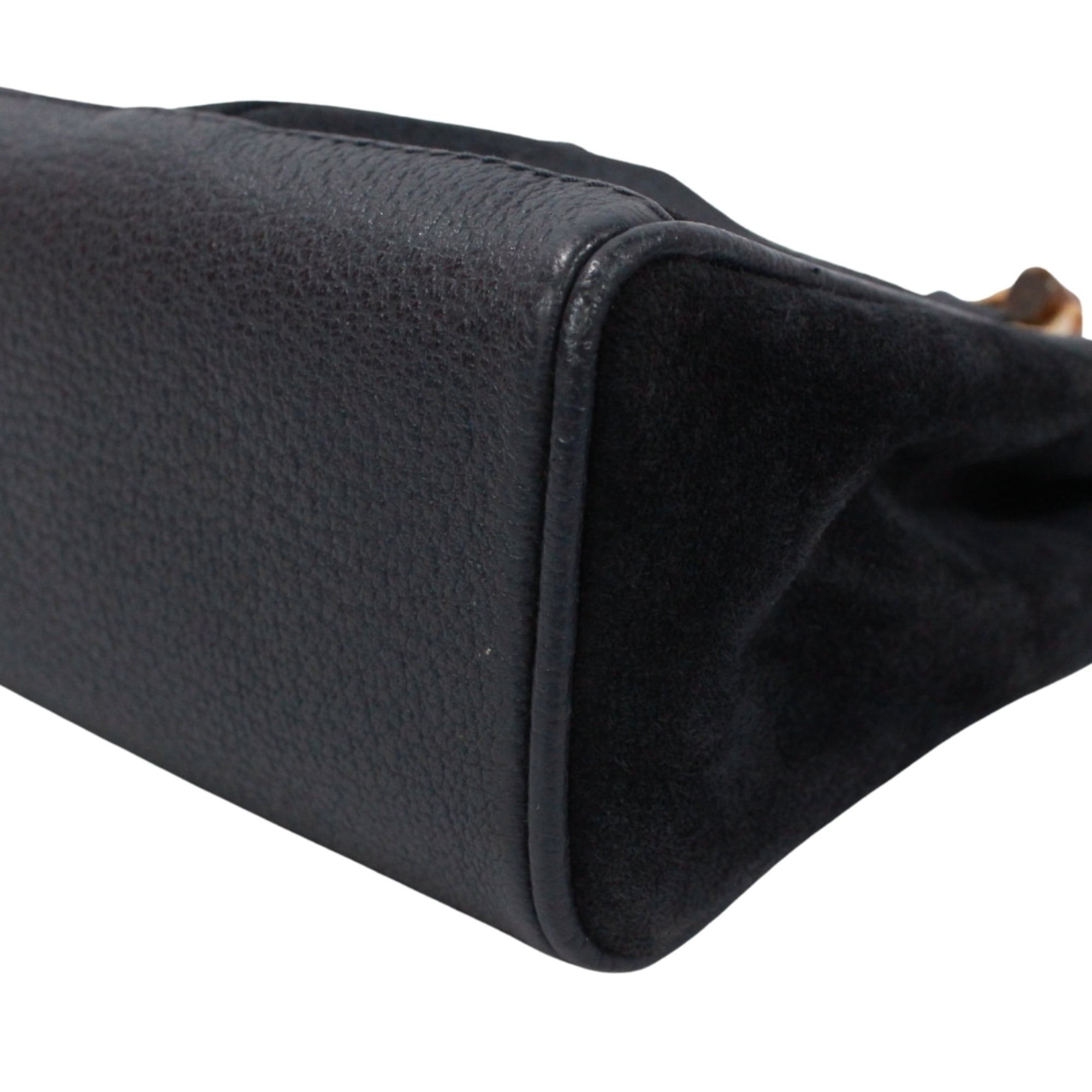 Gucci Navy Bamboo Leather Suede Shoulder Bag (Pre-Owned)