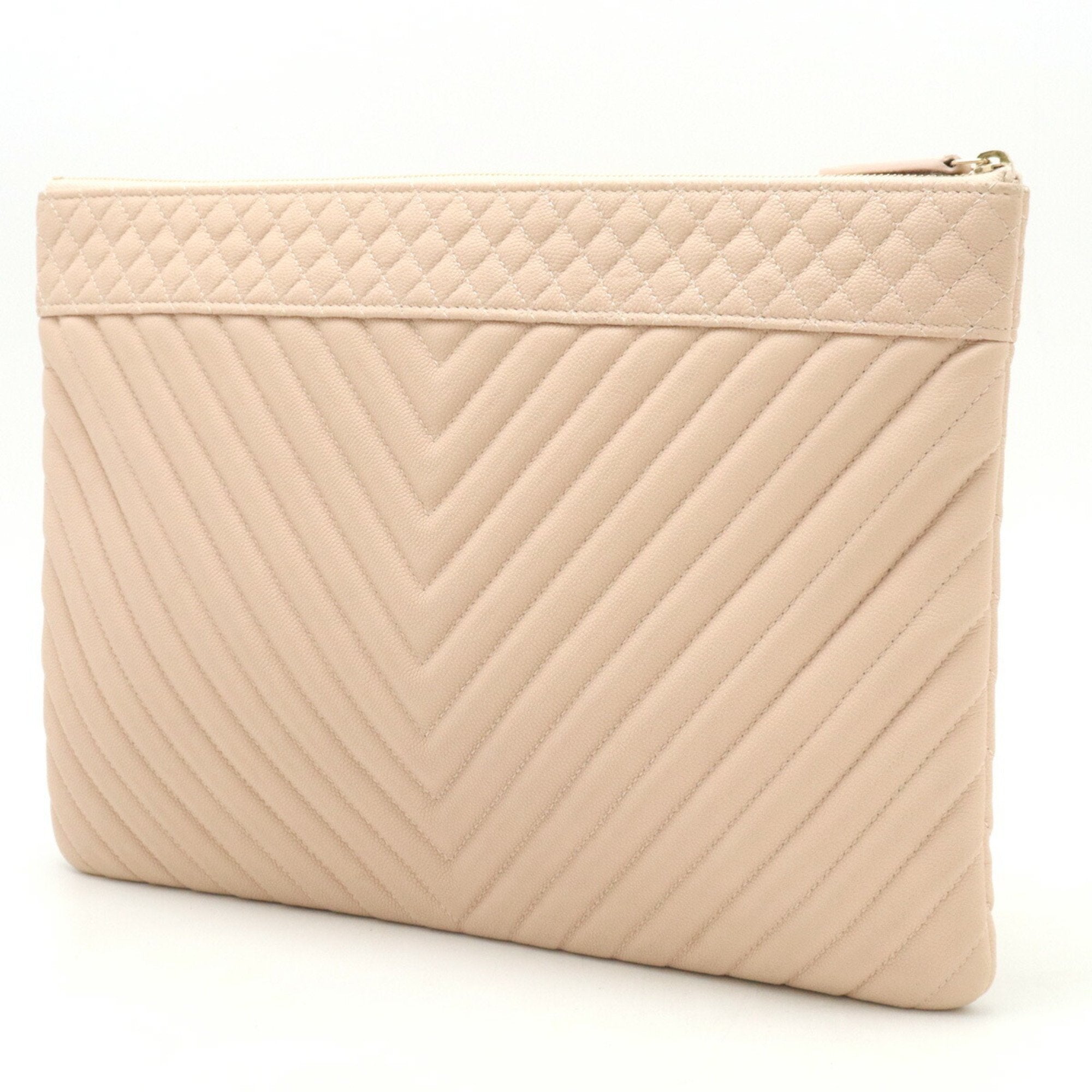 Chanel Chevron (V Stitch) Baby Pink Caviar Leather Clutch Bag (Pre-Owned)
