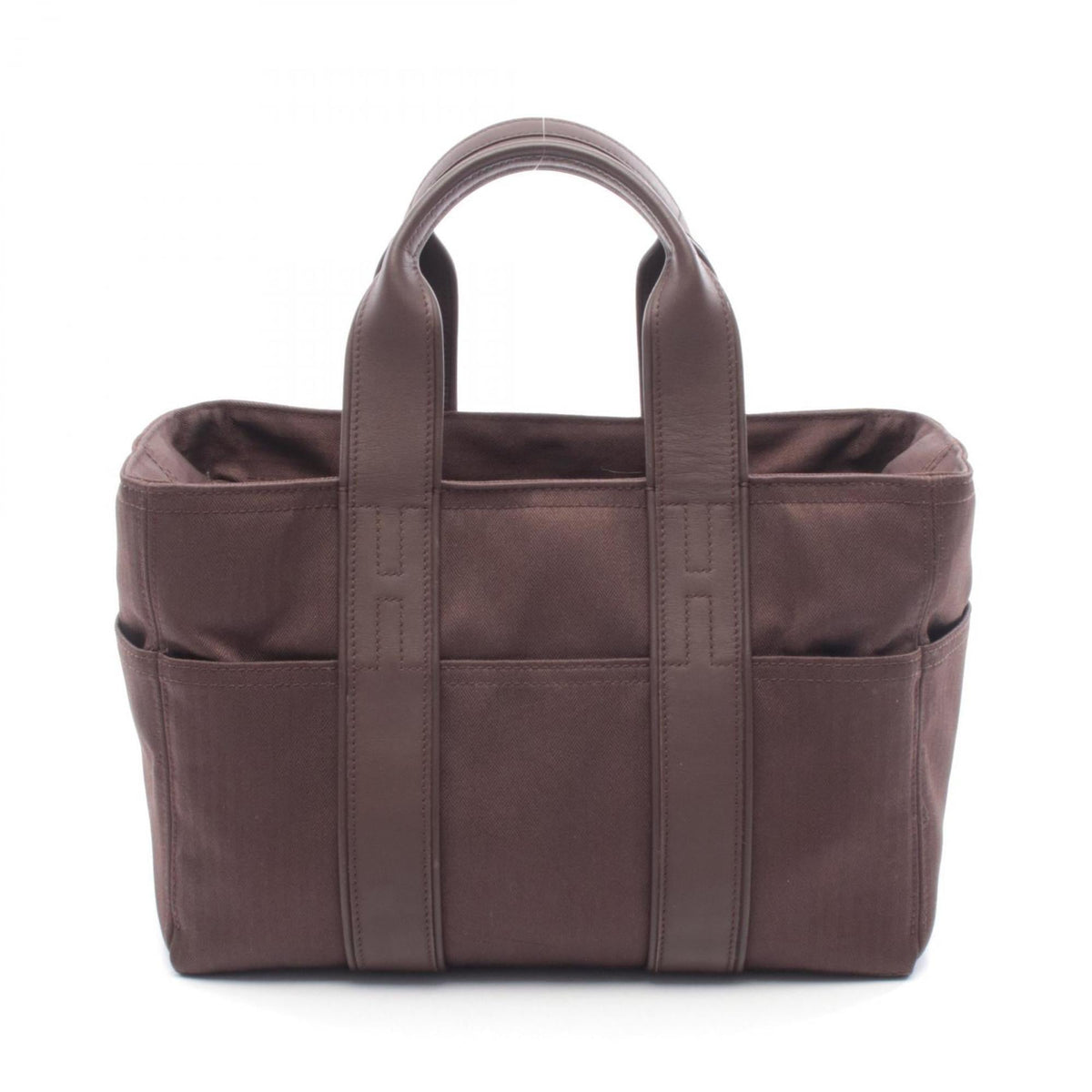 Hermes Brown Canvas Leather Handbag (Pre-Owned)