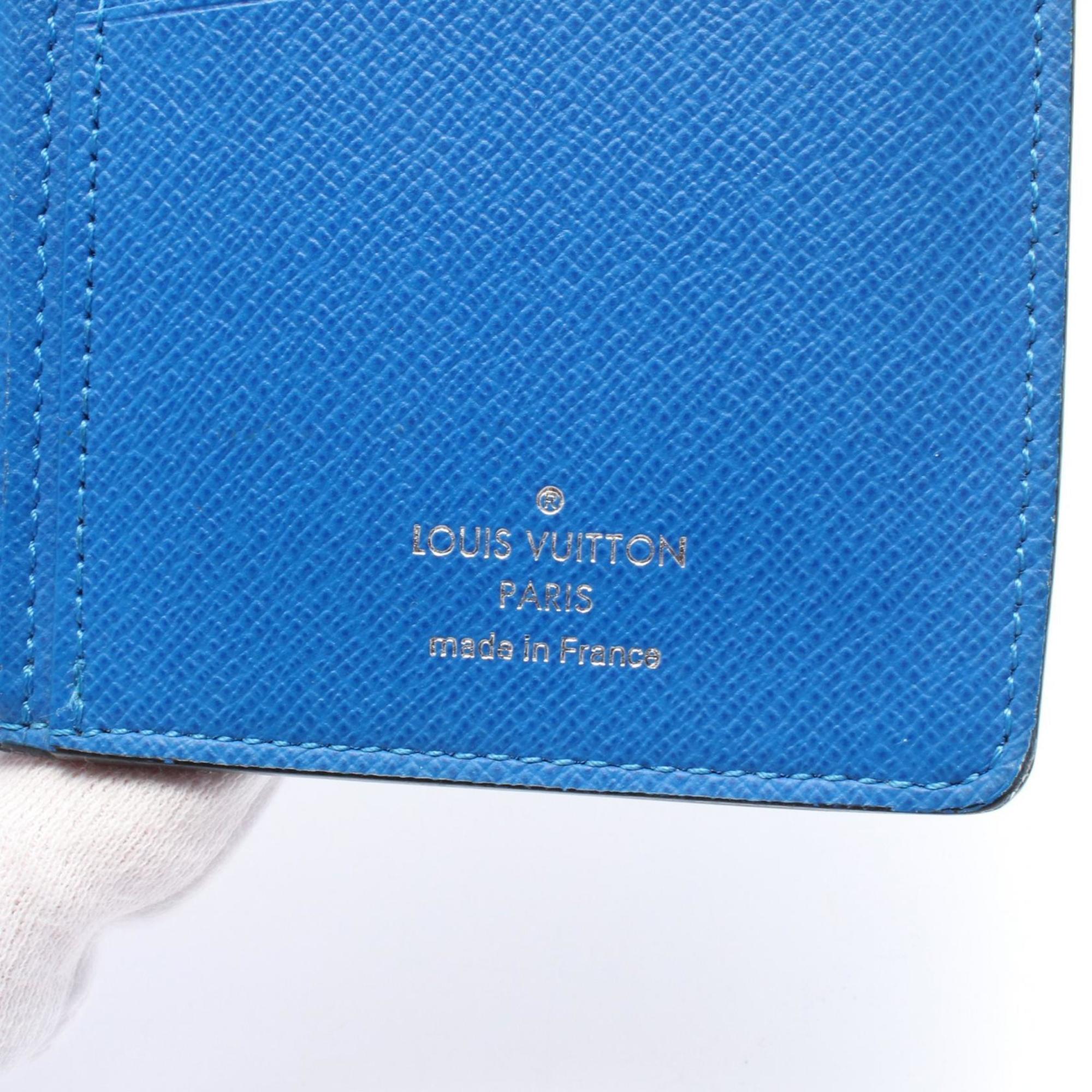 Louis Vuitton Black Blue Taiga Leather Leather Long Wallet (Bi-Fold) (Pre-Owned)