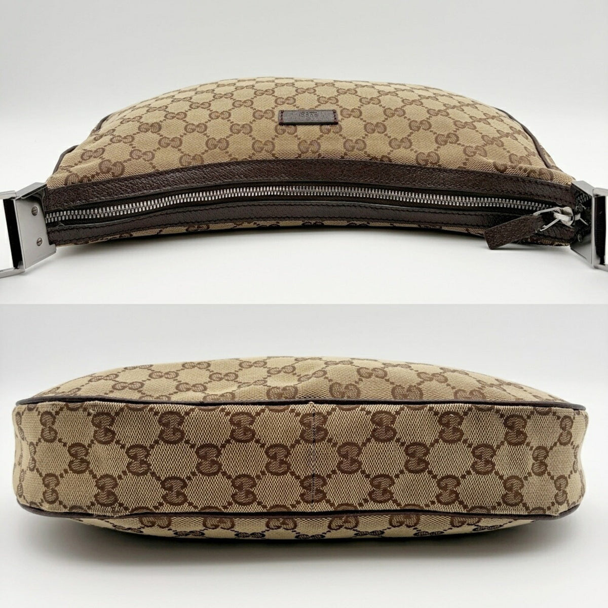 Gucci Beige Brown Canvas Leather Shoulder Bag (Pre-Owned)