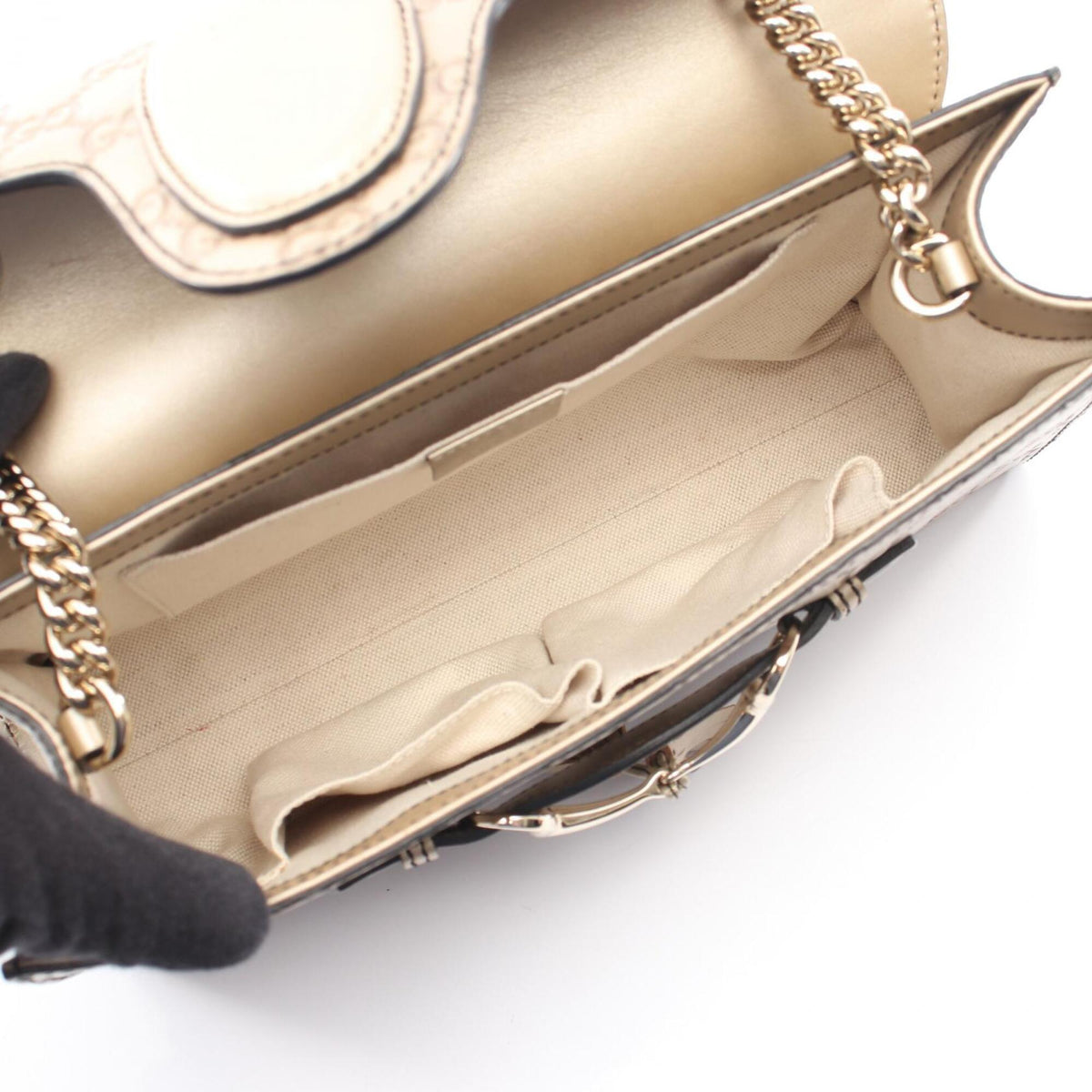 Gucci Horsebit Gold Leather Handbag Shoulder Bag (Pre-Owned)