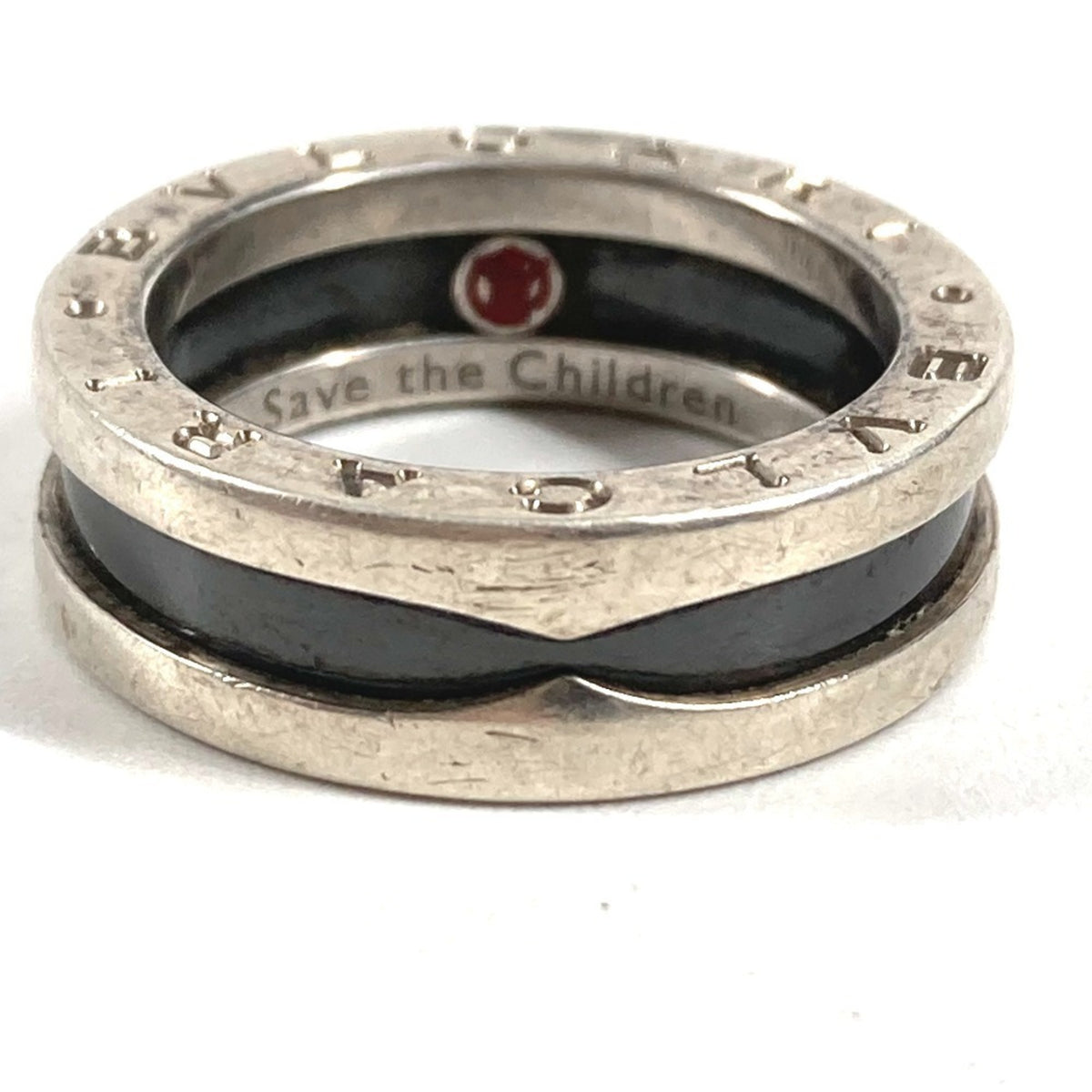 Bvlgari Silver Black Silver 925 Band Ring (Pre-Owned)