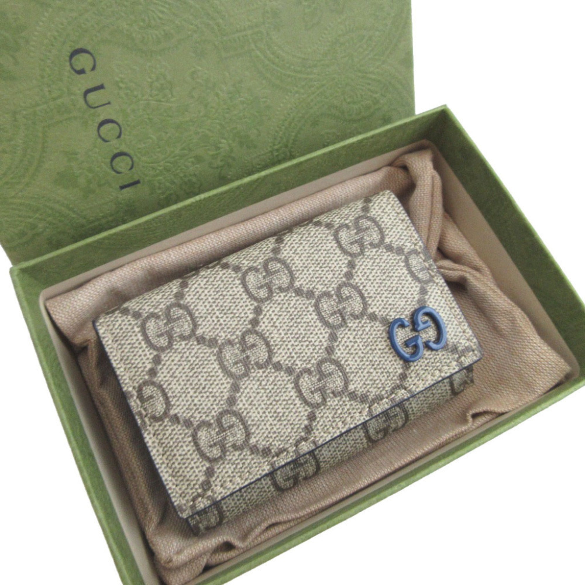 Gucci Beige Blue Gg Supreme Leather Wallet (Tri-Fold) (Pre-Owned)