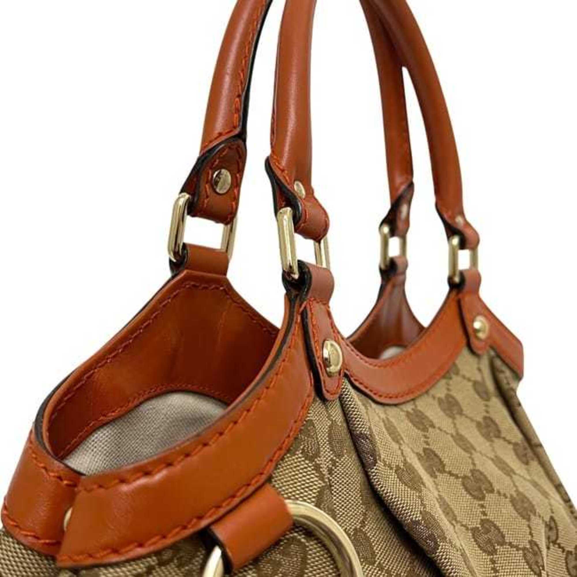 Gucci Gg Canvas Beige Orange Gg Canvas Leather Tote Bag (Pre-Owned)