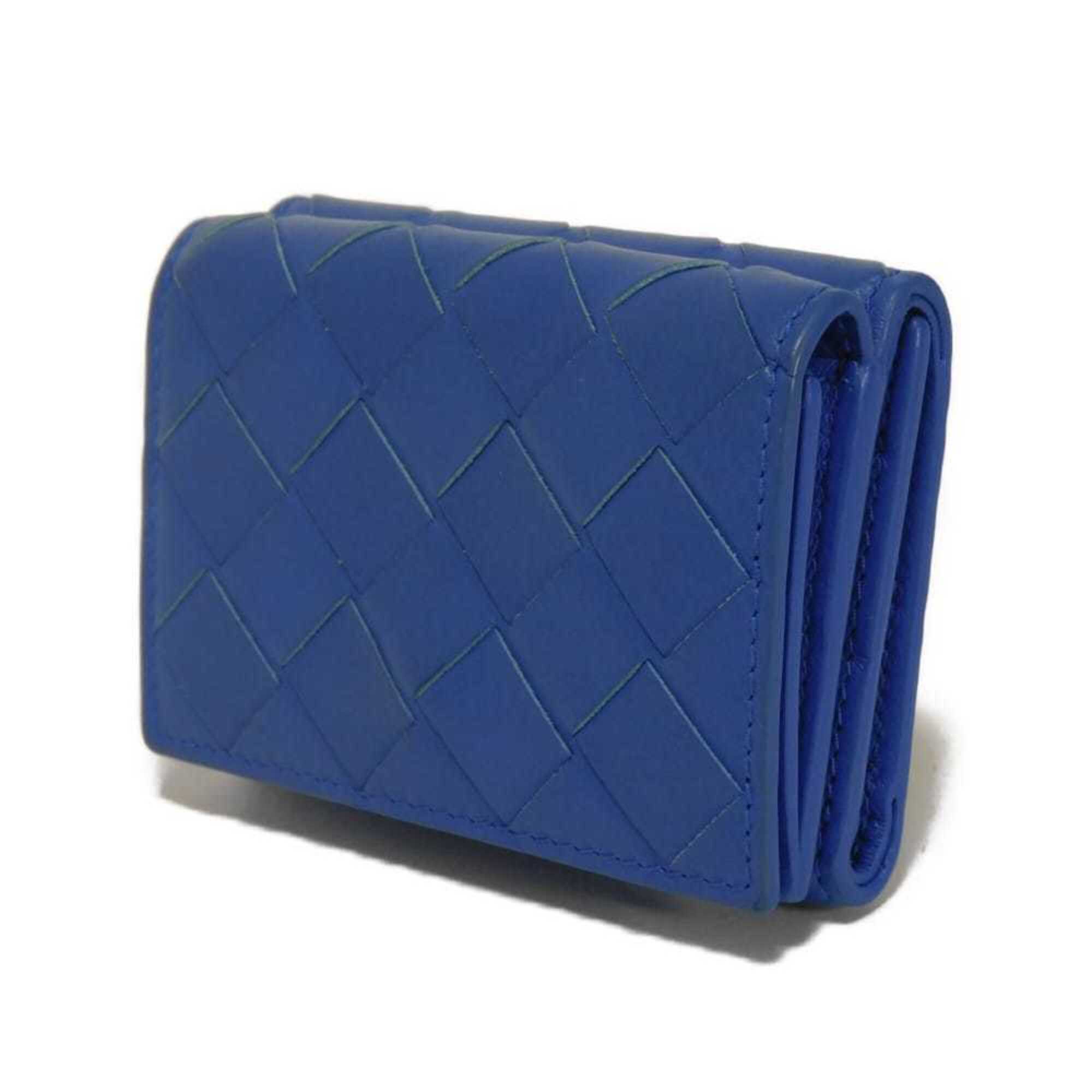 Bottega Veneta Intrecciato Blue Leather Wallet (Tri-Fold) (Pre-Owned)