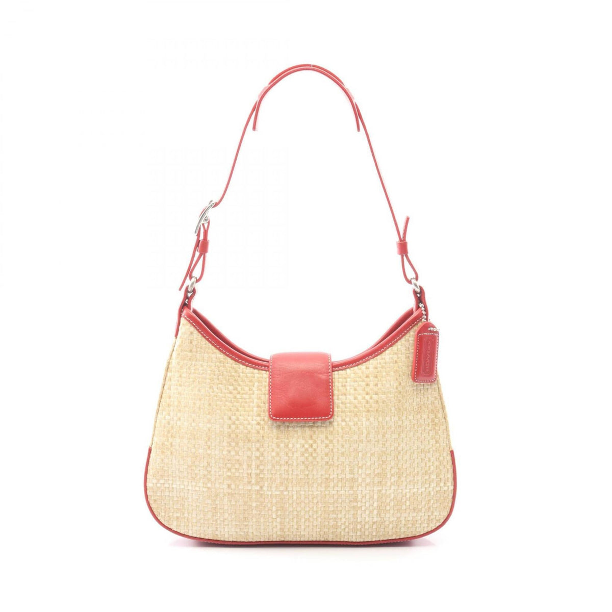 Coach Beige Red Color Raffia Leather Handbag Shoulder Bag (Pre-Owned)