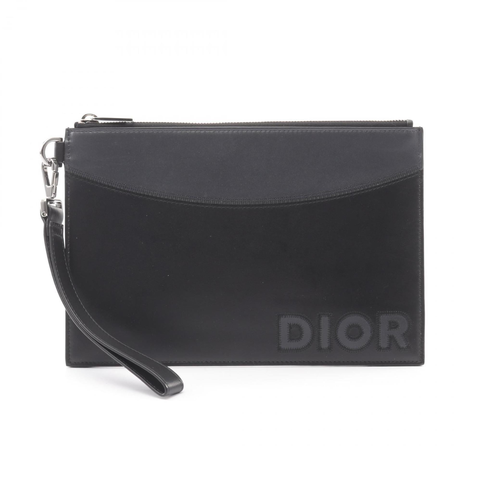 Christian Dior Black Gray Leather Clutch Bag (Pre-Owned)