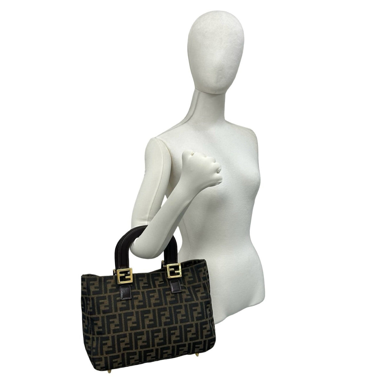 Fendi Black Brown Canvas Leather Handbag Tote Bag (Pre-Owned)