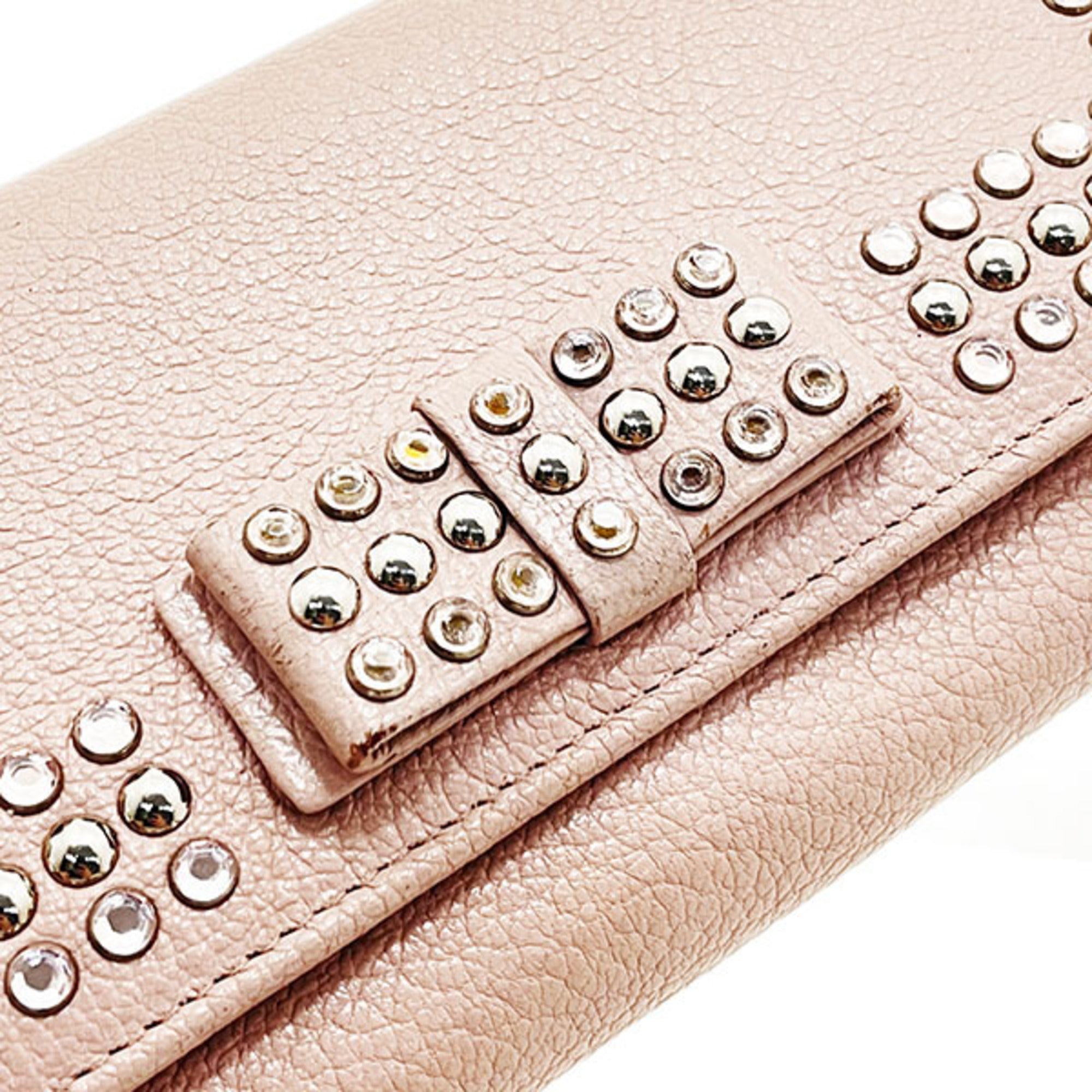 Miu Miu Beige Pink Pink Leather Long Wallet (Bi-Fold) (Pre-Owned)