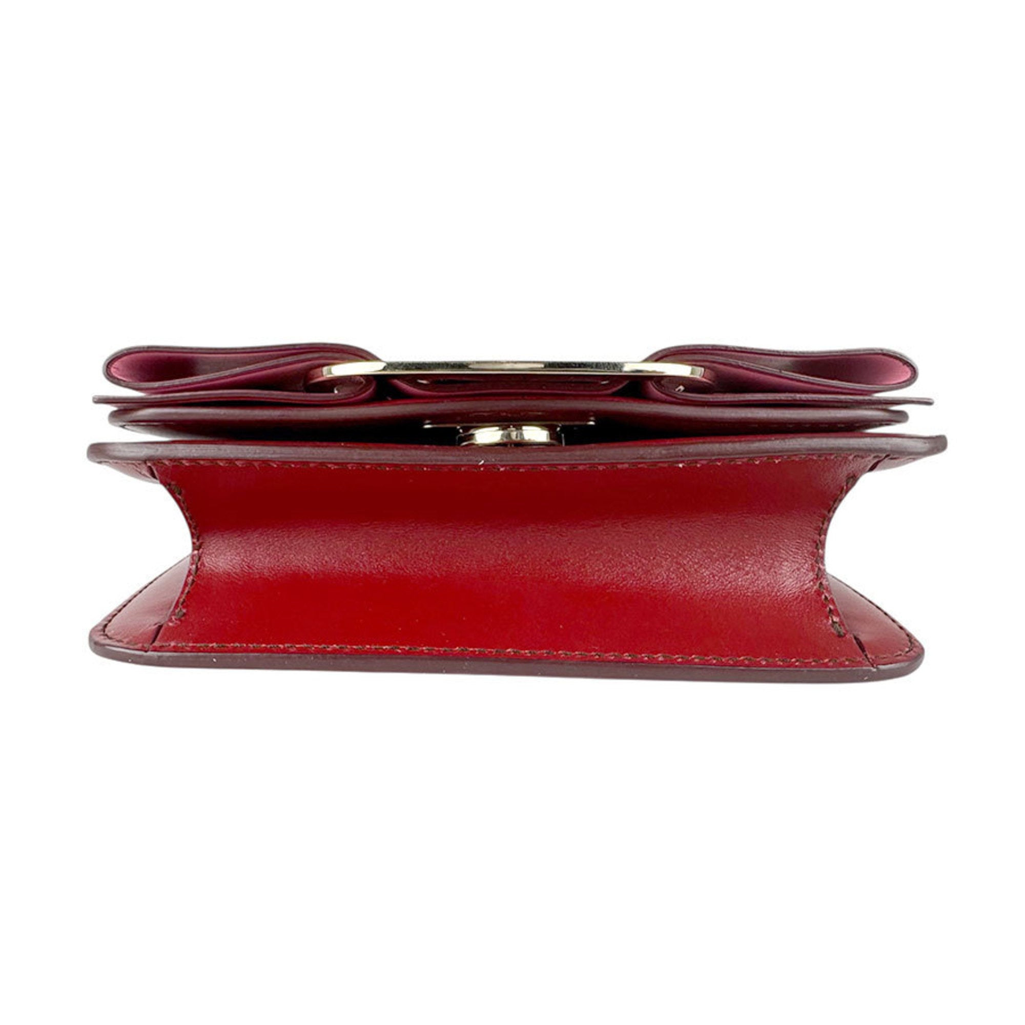 Salvatore Ferragamo Pink Red Color Leather Shoulder Bag (Pre-Owned)
