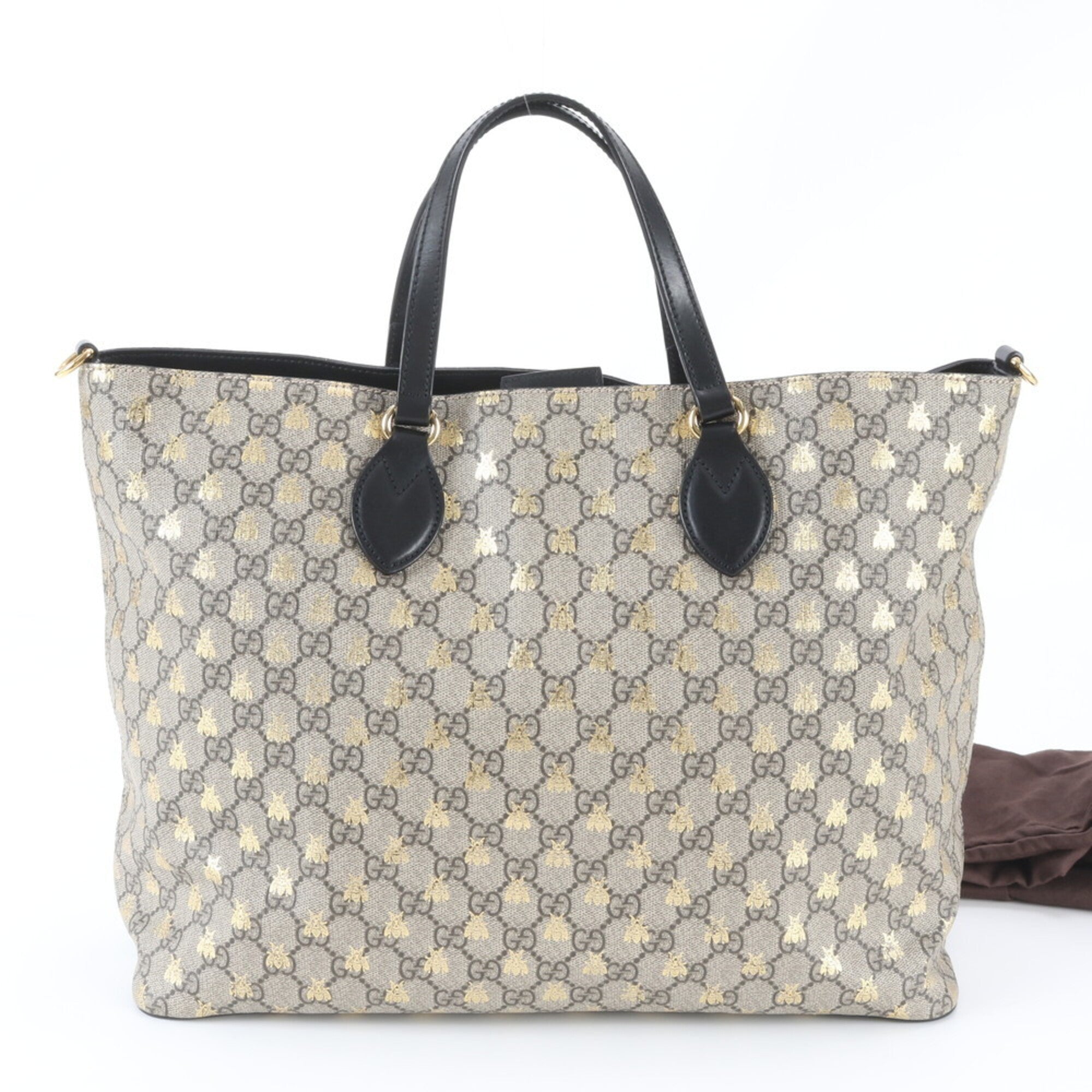 Gucci Brown Leather Coated Canvas Handbag Shoulder Bag Tote Bag (Pre-Owned)