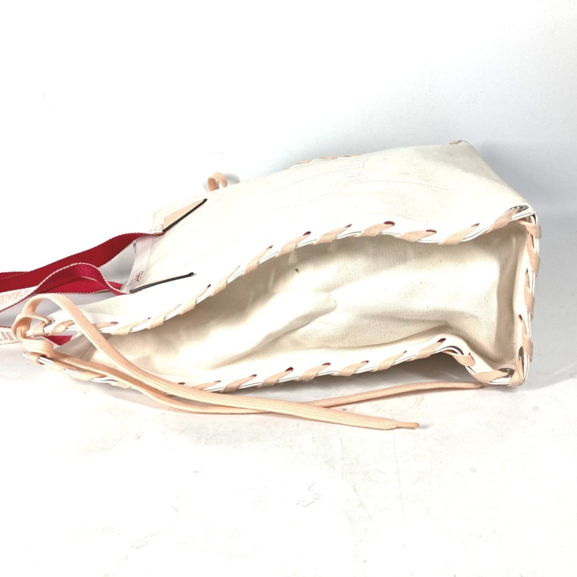 Christian Louboutin Pink White Canvas Leather Shoulder Bag Tote Bag (Pre-Owned)