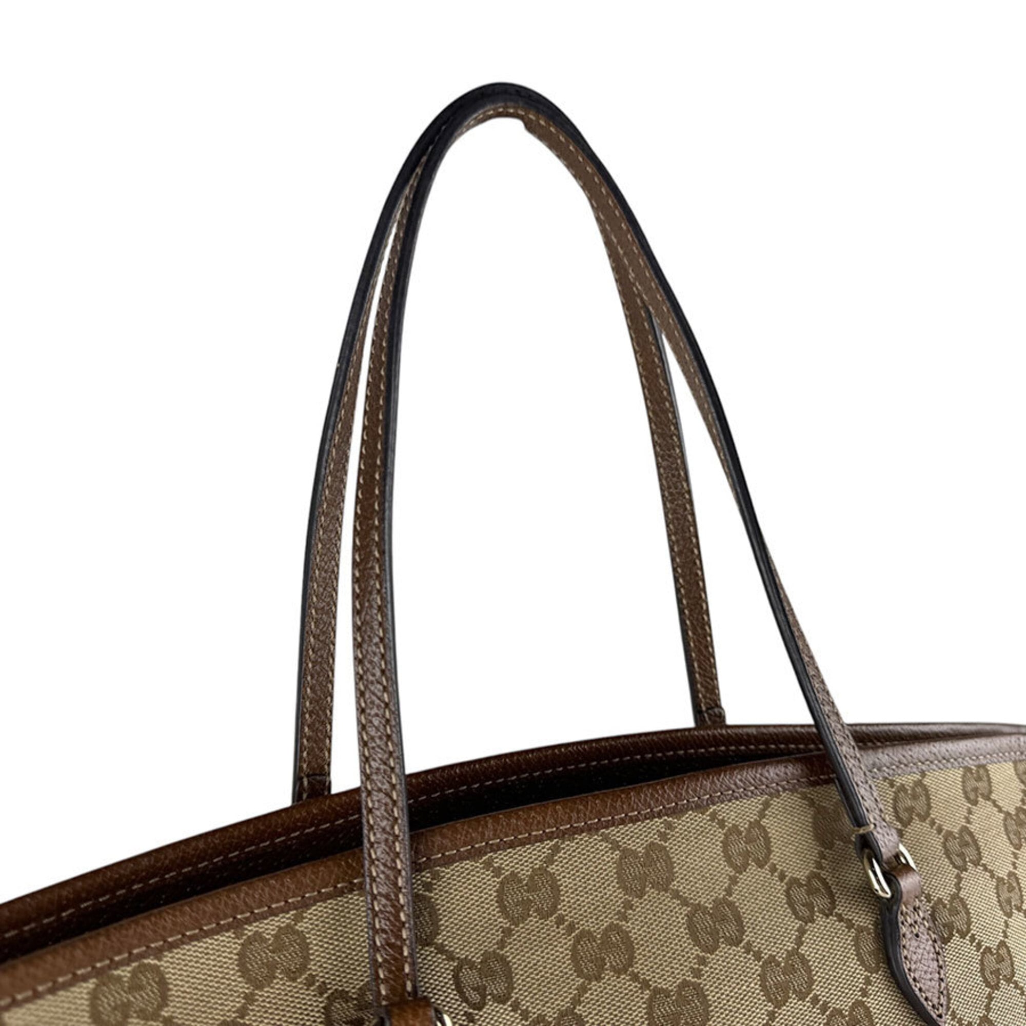 Gucci Brown Gg Canvas Leather Handbag (Pre-Owned)