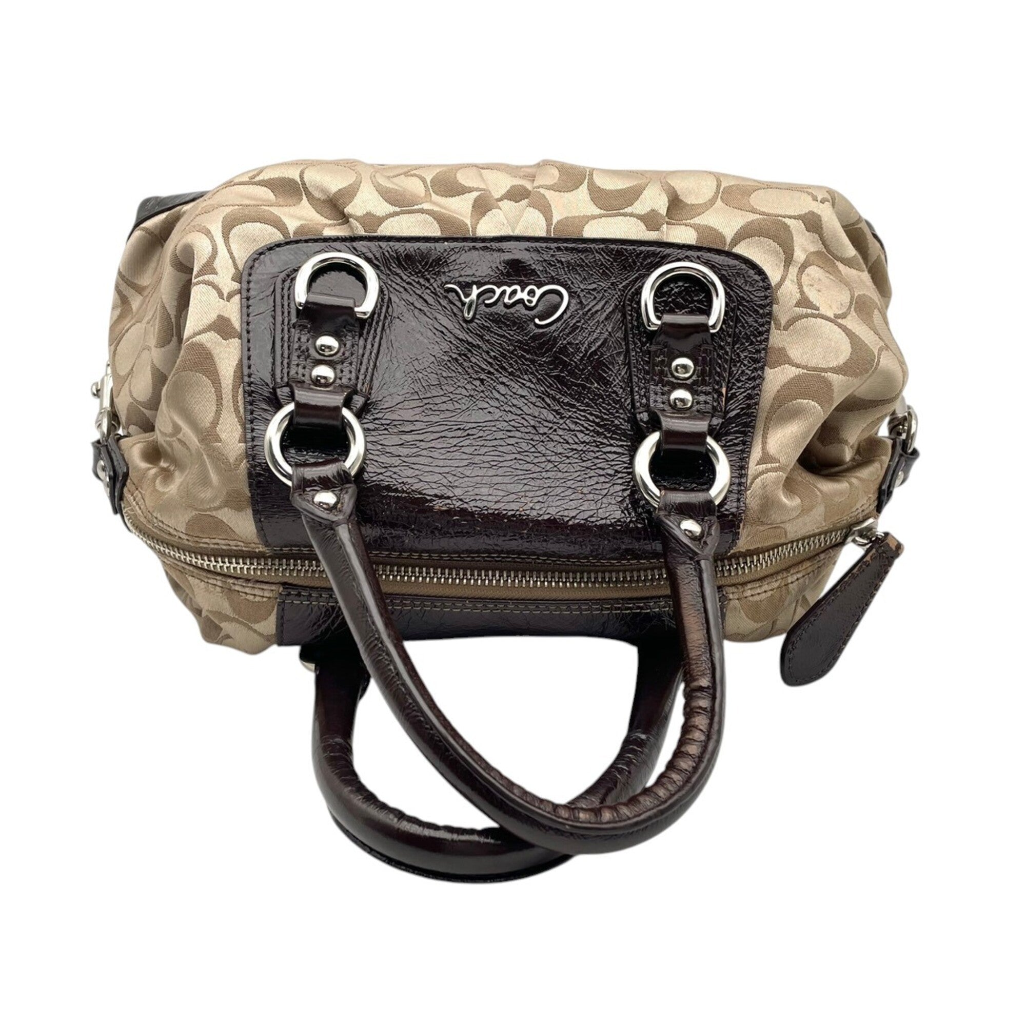 Coach Beige Brown Canvas Leather Handbag Shoulder Bag (Pre-Owned)