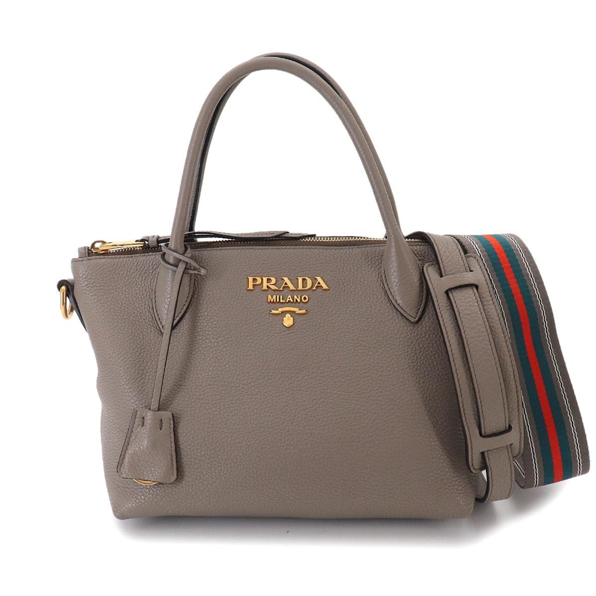 Prada Gray Leather Handbag Shoulder Bag (Pre-Owned)