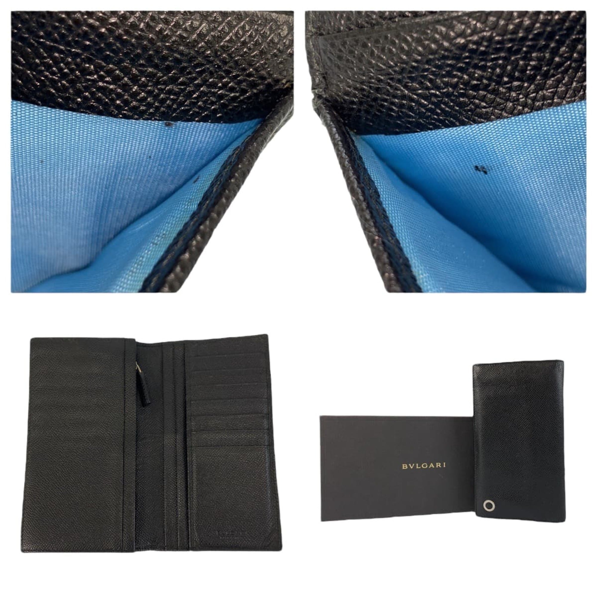 Bvlgari Black Blue Leather Long Wallet (Bi-Fold) (Pre-Owned)