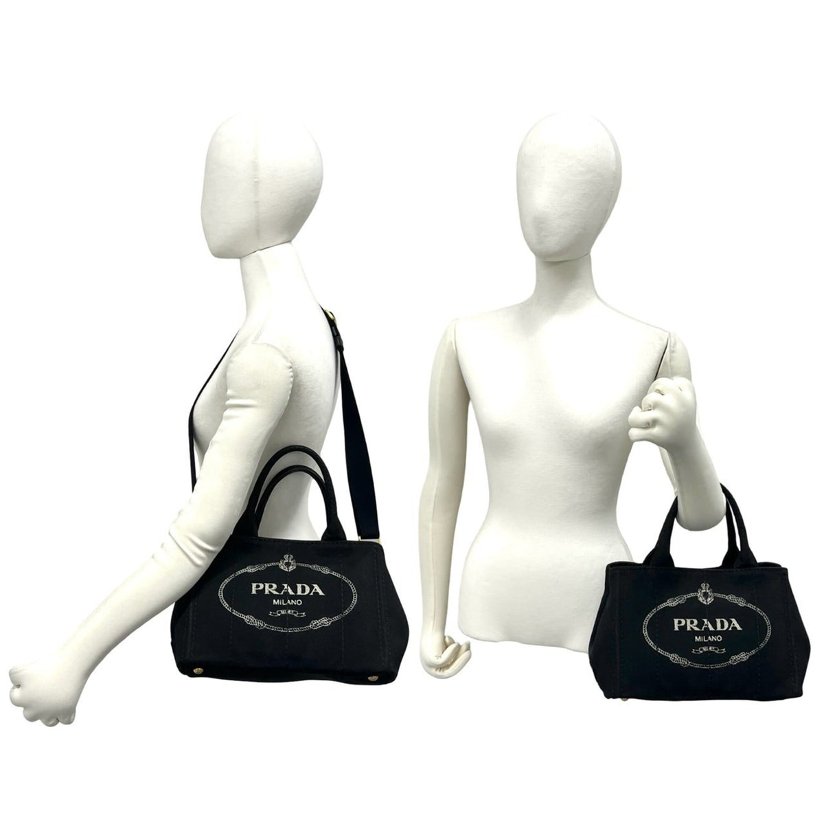 Prada Black Canvas Handbag Shoulder Bag Tote Bag (Pre-Owned)