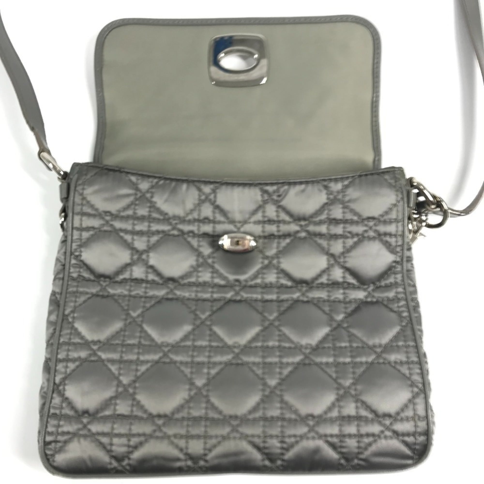 Christian Dior Gray Nylon Leather Pochette Shoulder Bag (Pre-Owned)
