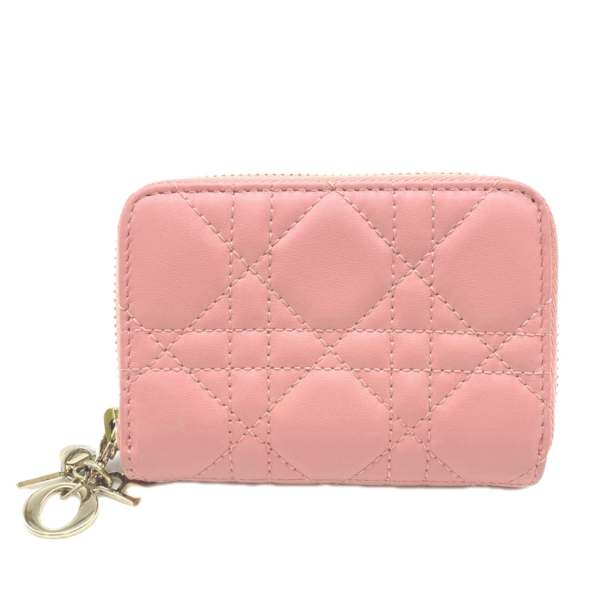 Christian Dior Cannage/Lady Dior Pink Leather Coin Purse/Coin Case (Pre-Owned)