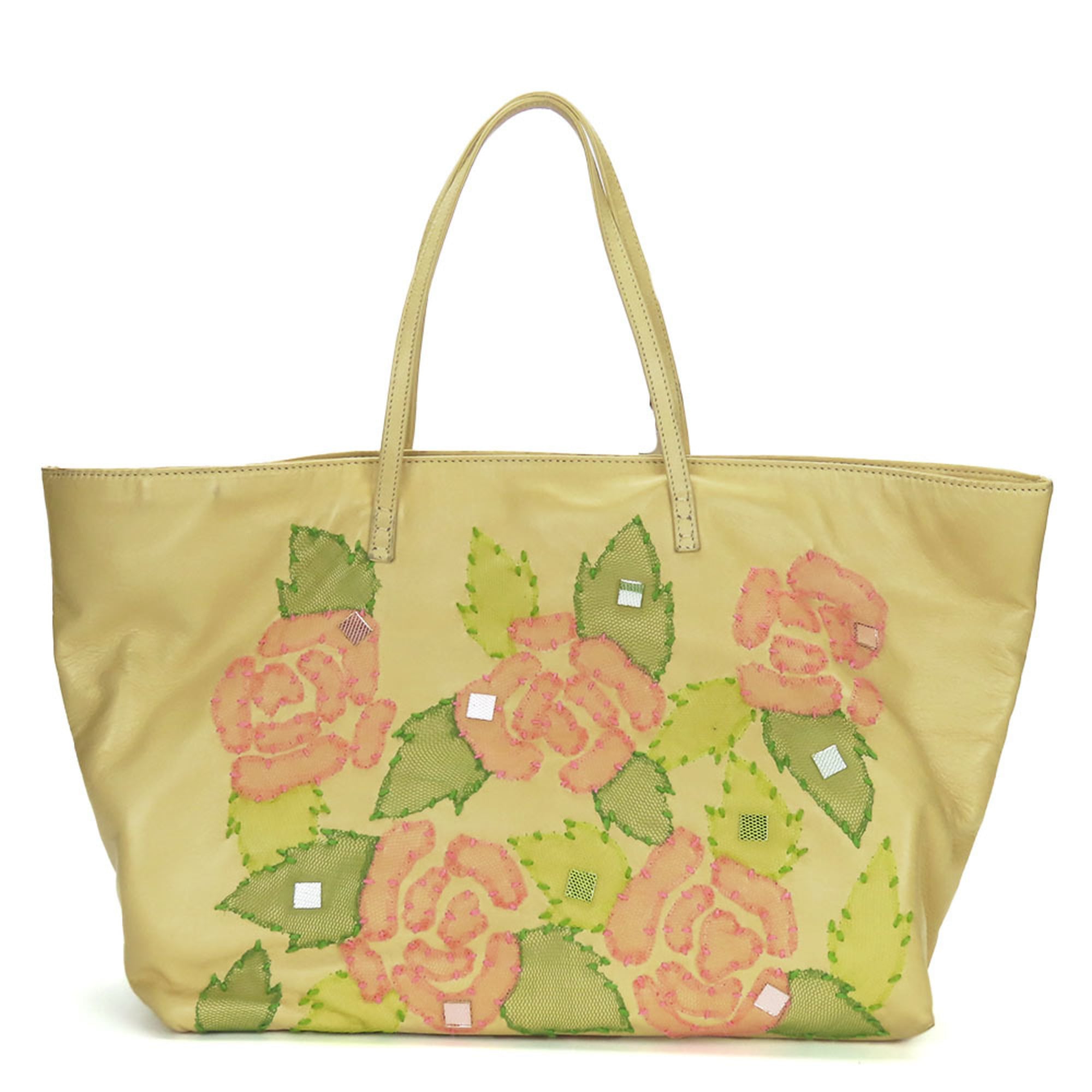 Fendi Beige Pink Green Leather Tote Bag (Pre-Owned)