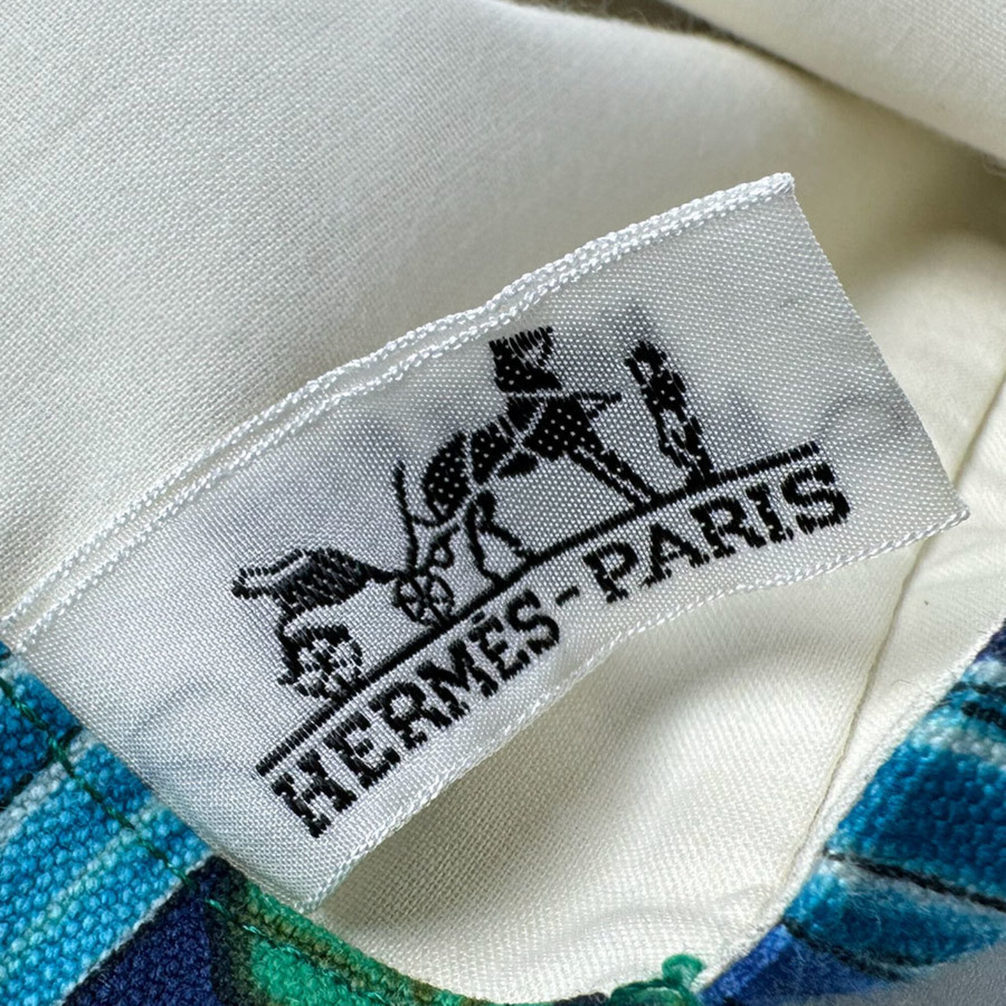 Hermes Blue Green Canvas Tote Bag (Pre-Owned)