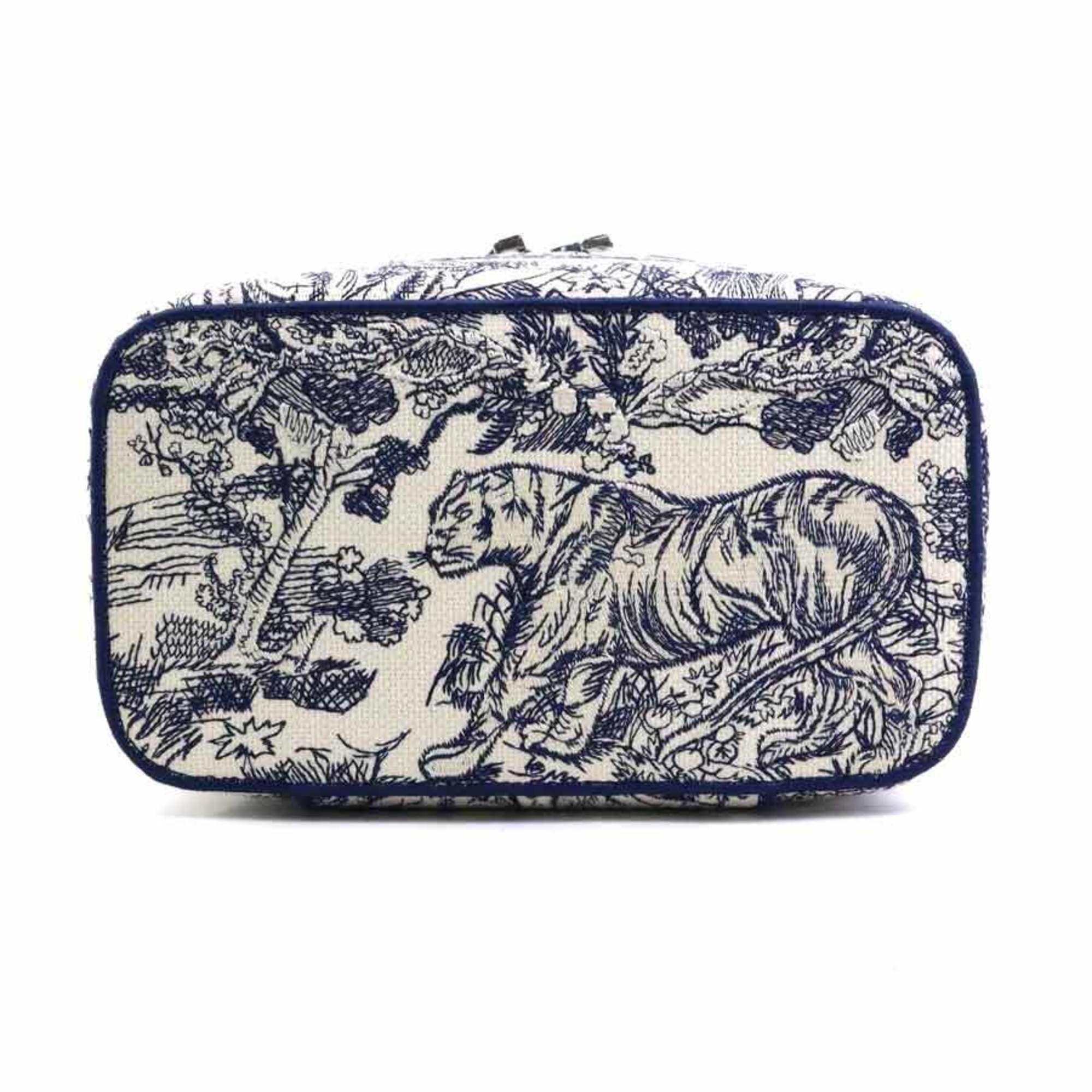 Christian Dior Navy White Canvas Handbag Vanity Bag (Pre-Owned)