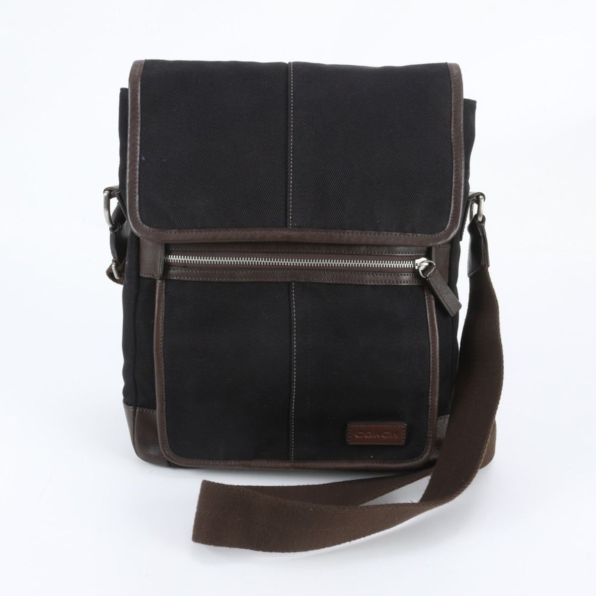Coach Black Brown Leather Canvas Messenger Bag Shoulder Bag Tote Bag (Pre-Owned)