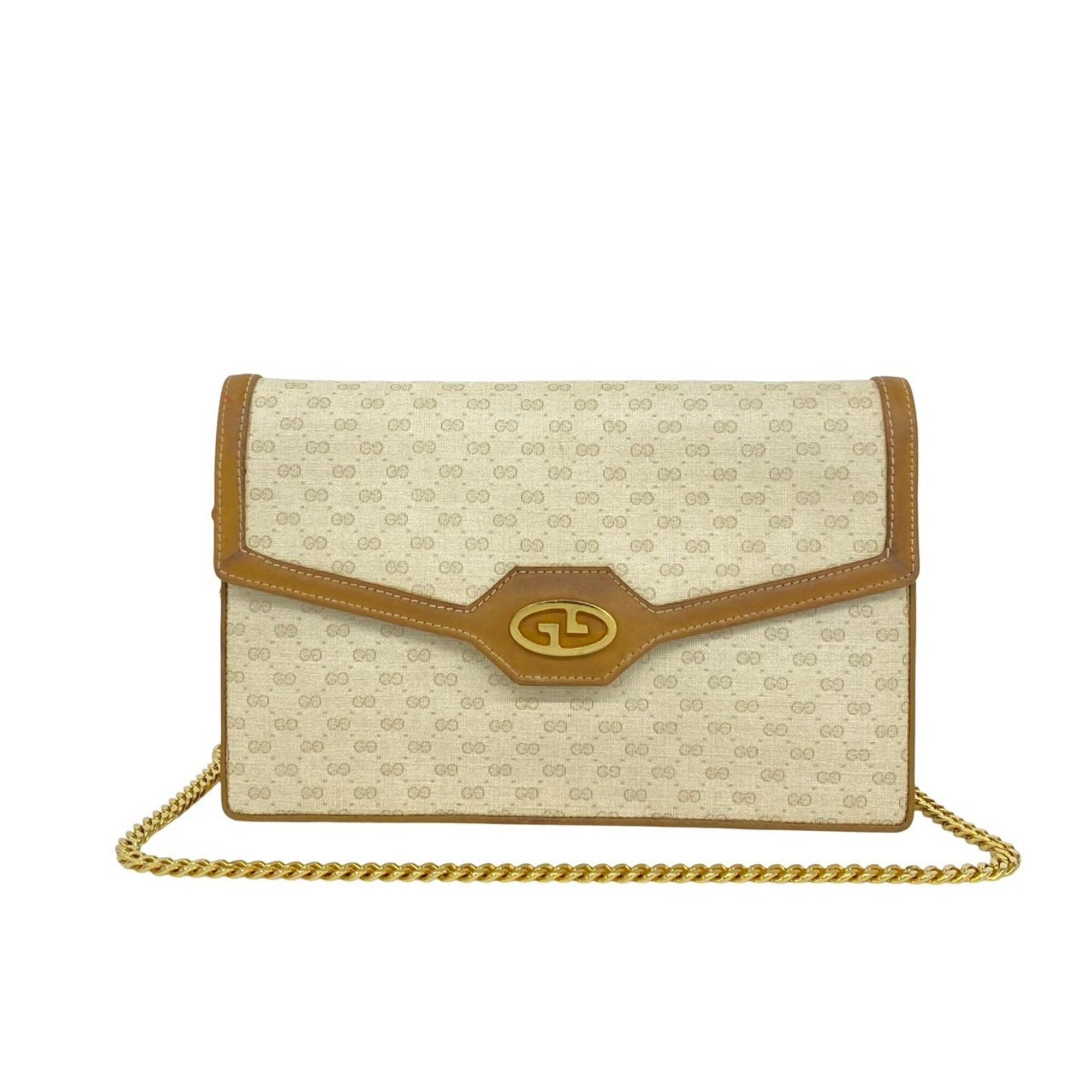 Gucci Beige Brown Leather Pvc Shoulder Bag (Pre-Owned)