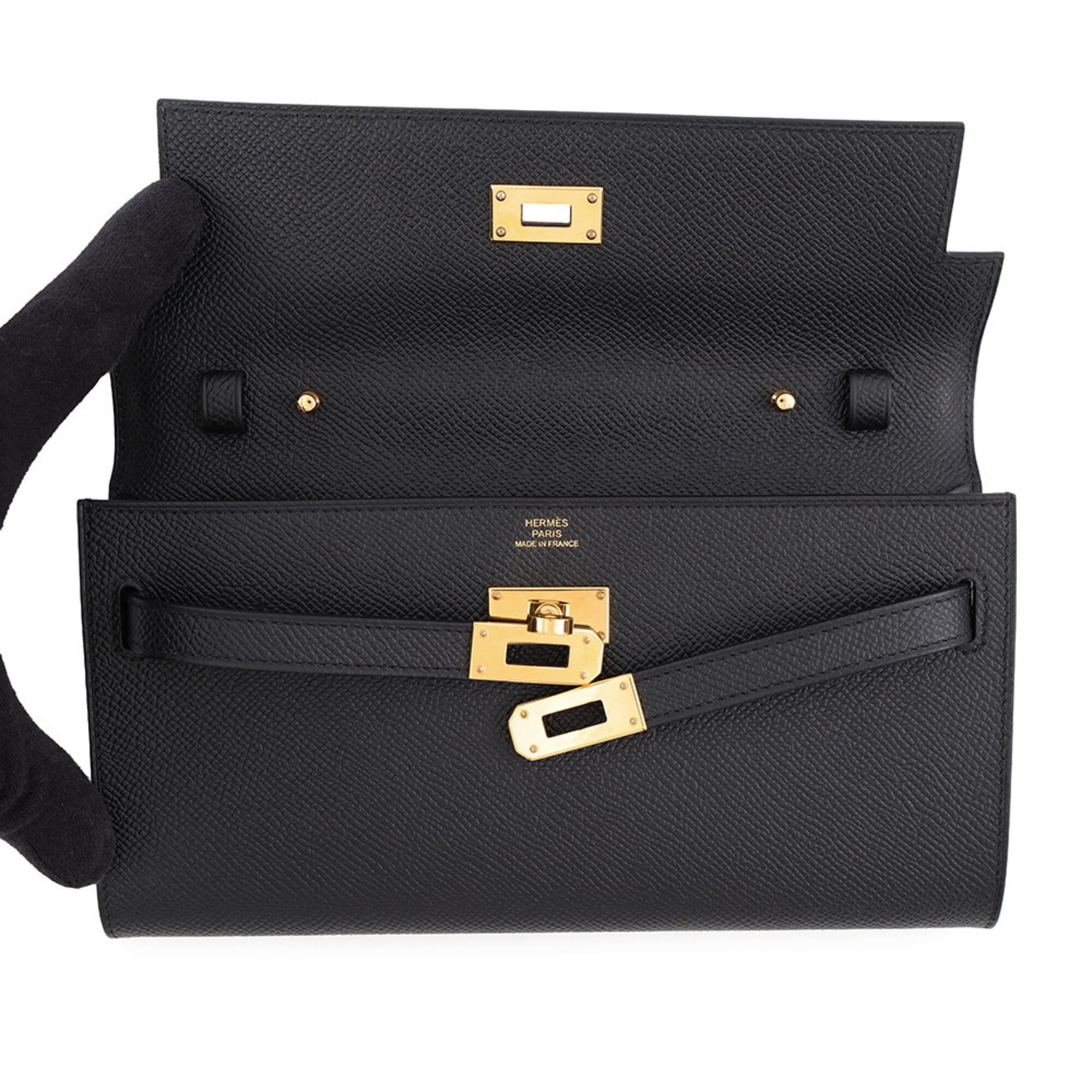 Hermes Kelly Black Epsom Leather Long Wallet (Bi-Fold) (Pre-Owned)