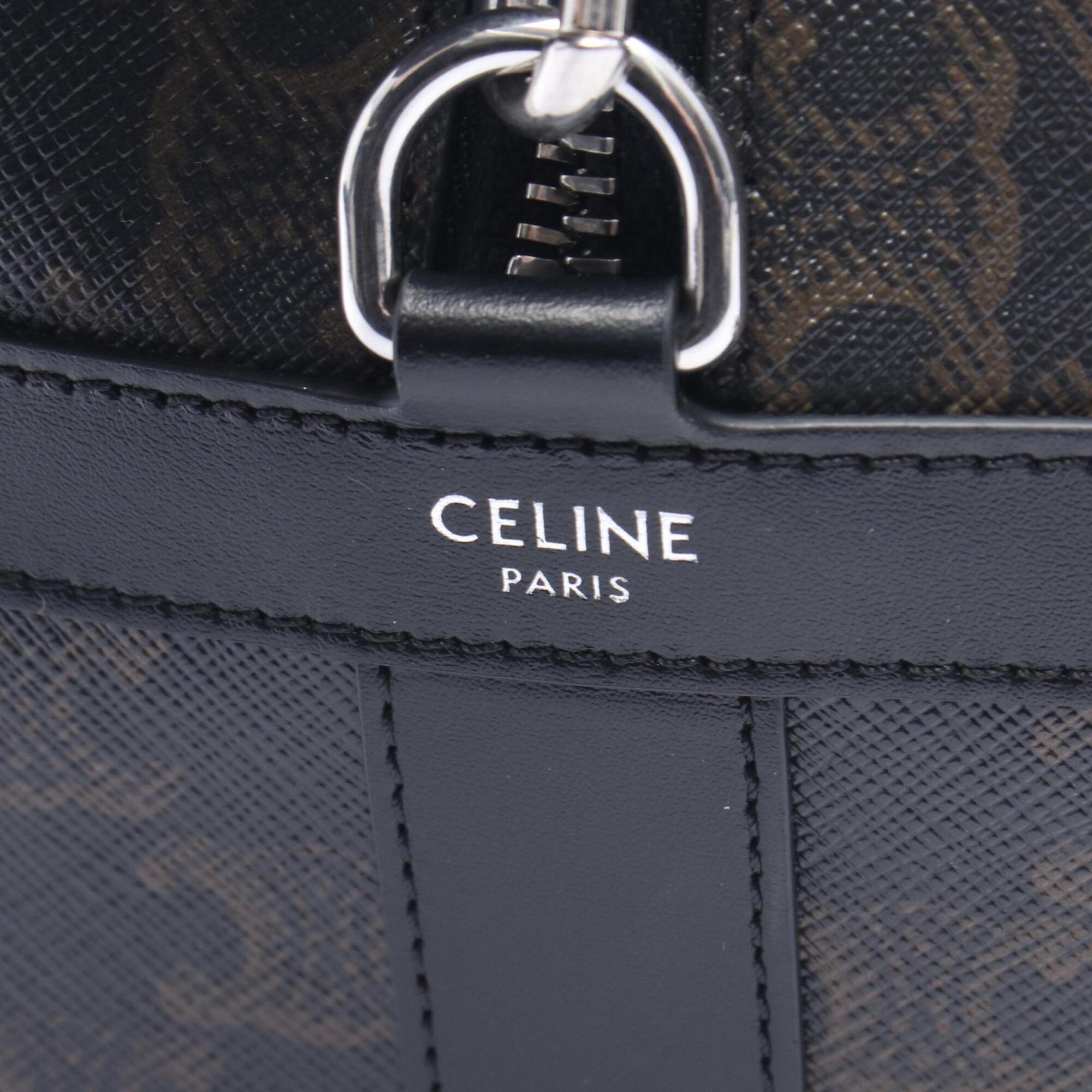 Celine Black Brown Coated Canvas Leather Handbag Shoulder Bag (Pre-Owned)