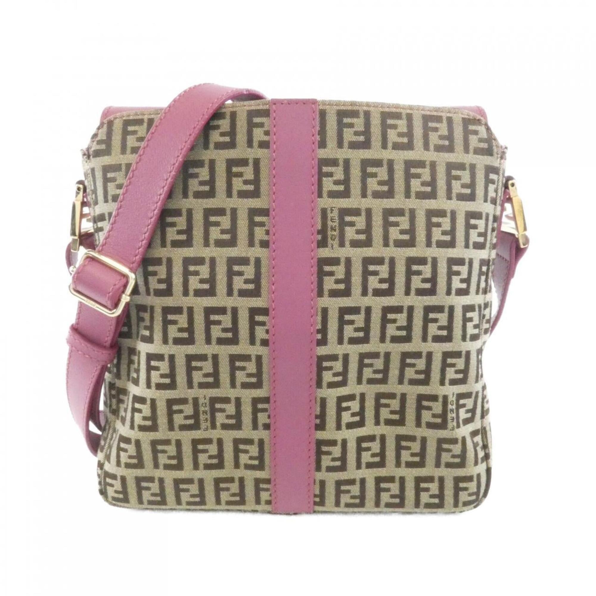 Fendi Beige Pink Canvas Shoulder Bag (Pre-Owned)
