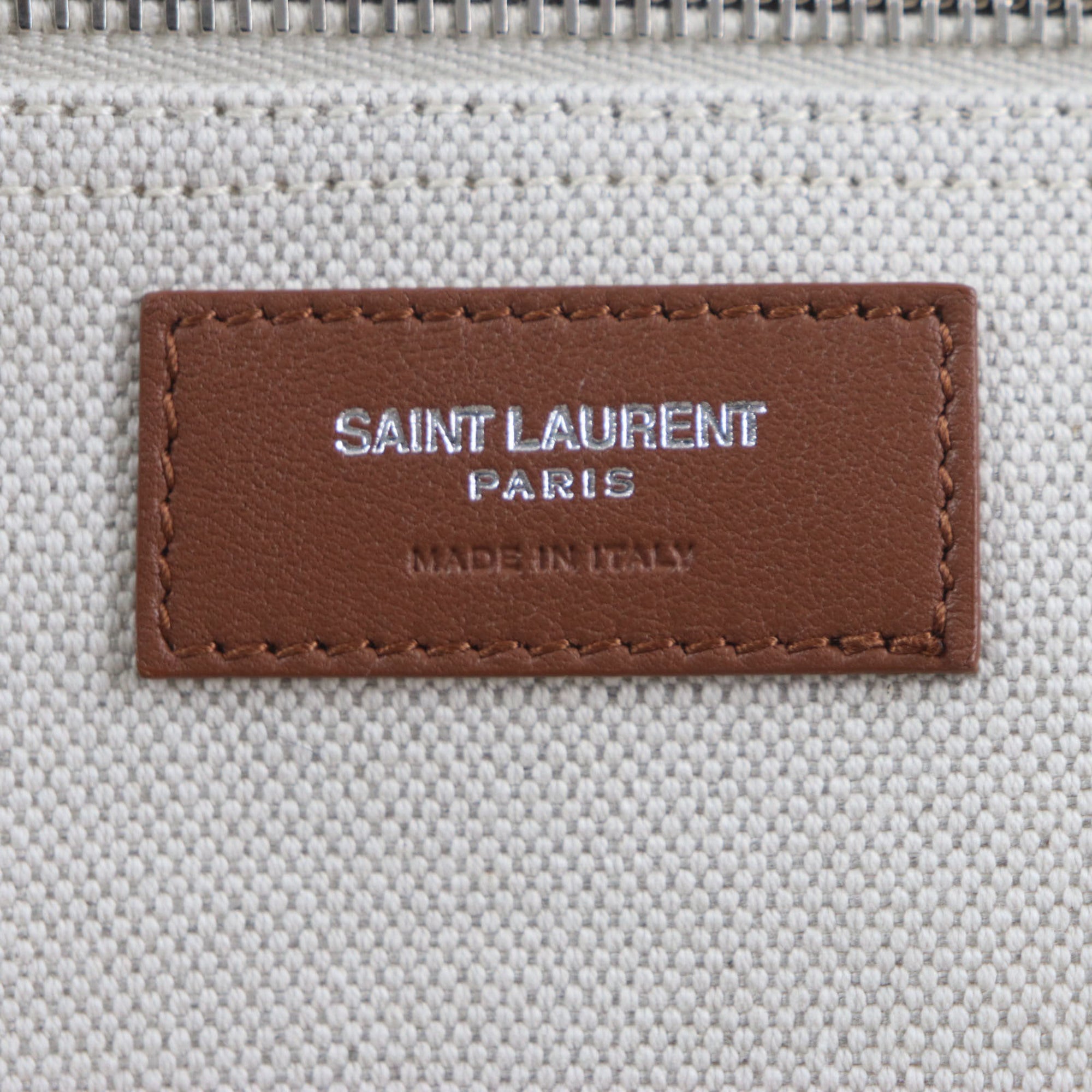Saint Laurent Beige Brown Canvas Leather Shopping Bag Tote Bag (Pre-Owned)