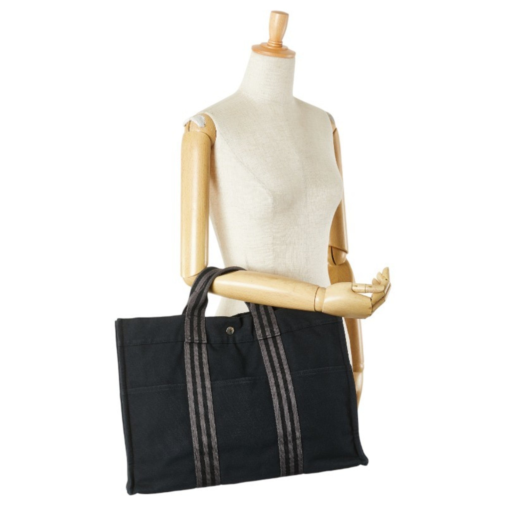 Hermes Fourre Tout Black Gray Canvas Handbag Tote Bag (Pre-Owned)