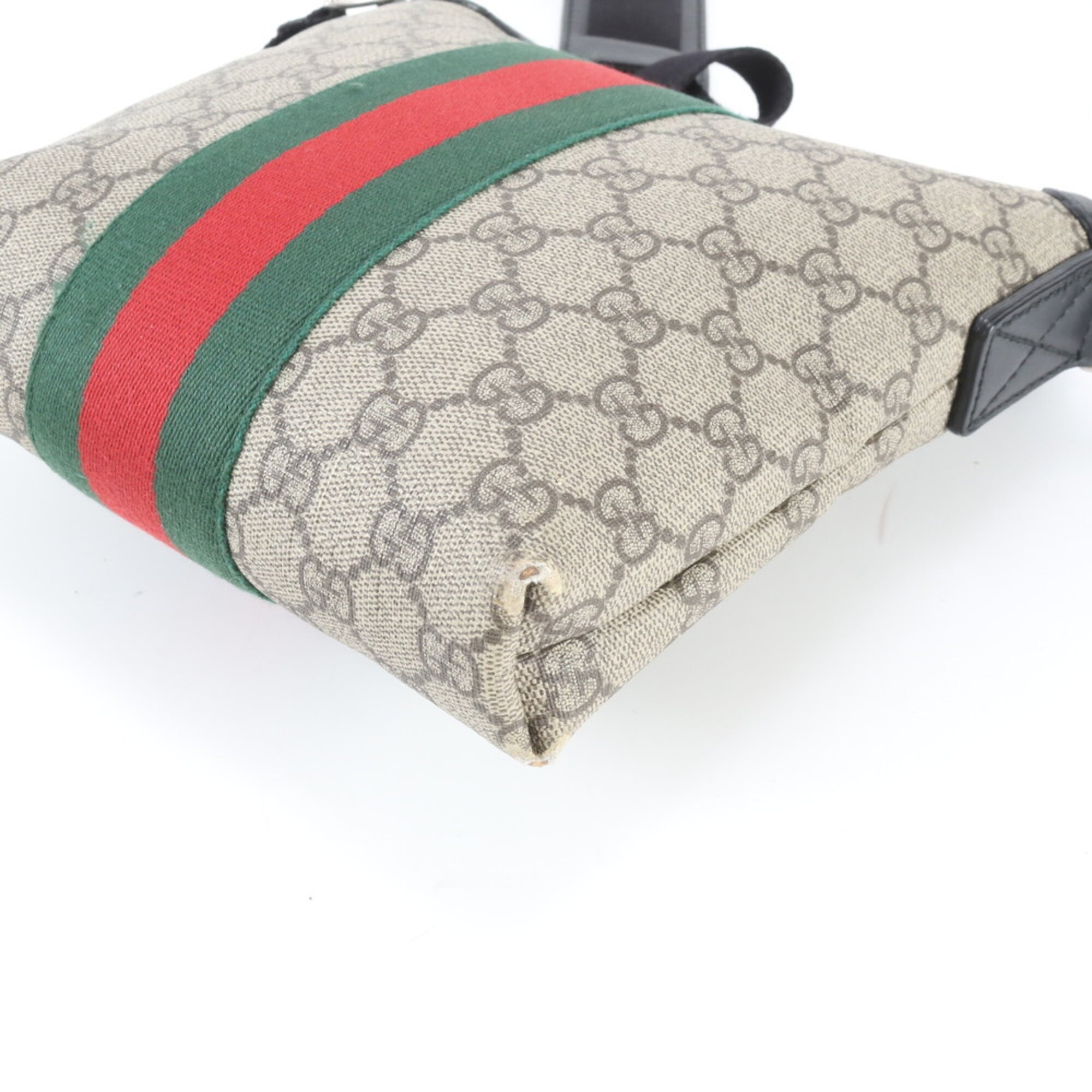 Gucci Beige Black Red Color Leather Coated Canvas Messenger Bag Shoulder Bag (Pre-Owned)