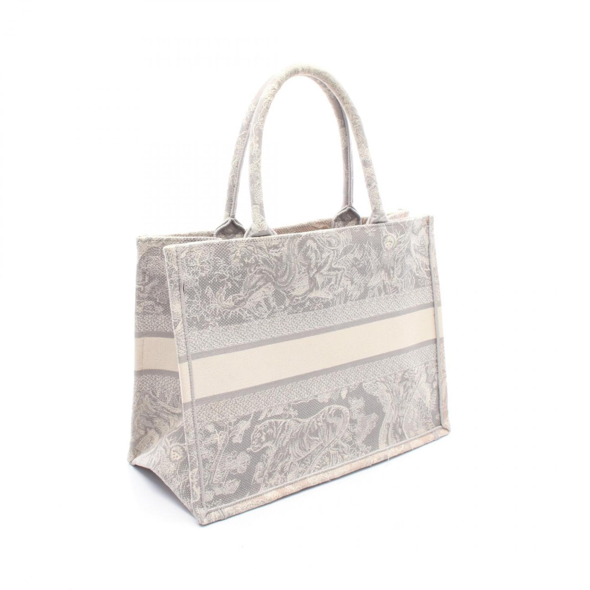 Christian Dior Gray White Canvas Handbag Tote Bag (Pre-Owned)