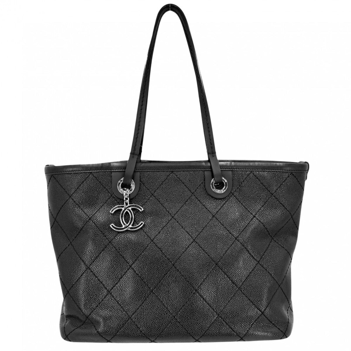 Chanel Black Leather Grained Calfskin Handbag Tote Bag (Pre-Owned)