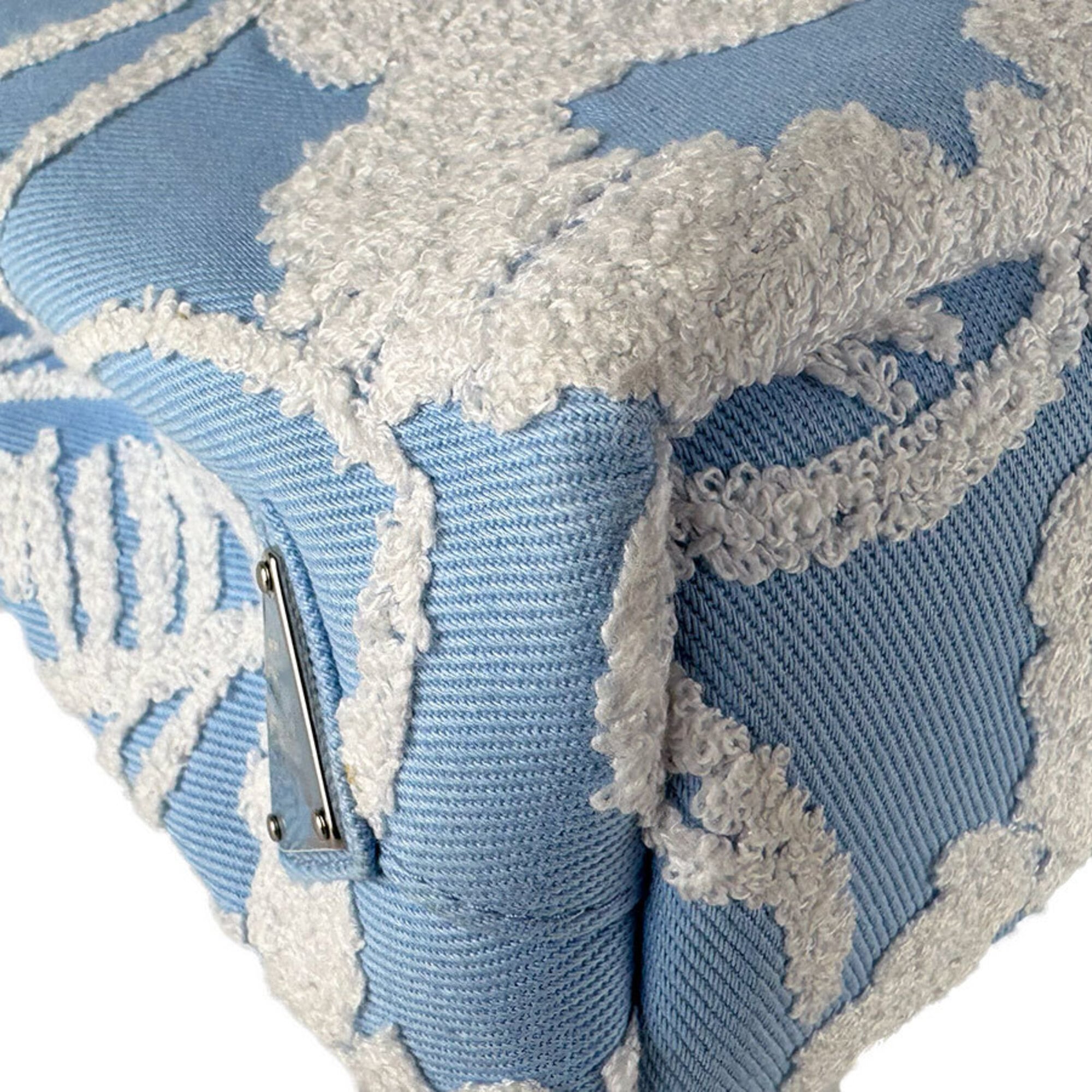 Prada Blue White Canvas Pile Fabric Handbag Shoulder Bag (Pre-Owned)