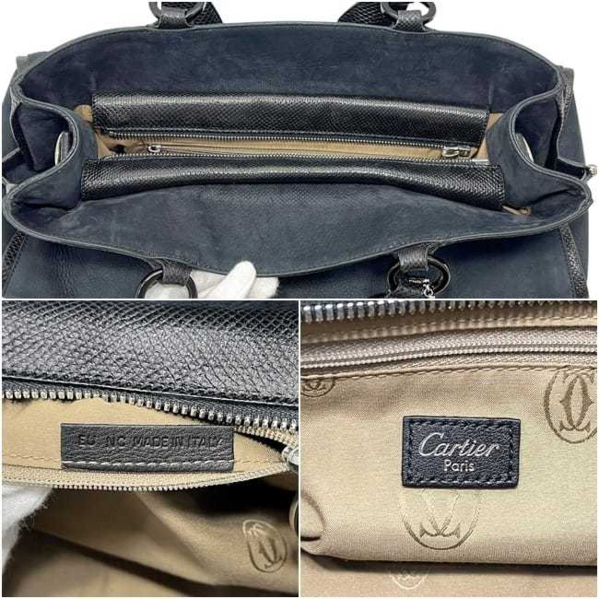 Cartier Black Leather Suede Handbag (Pre-Owned)